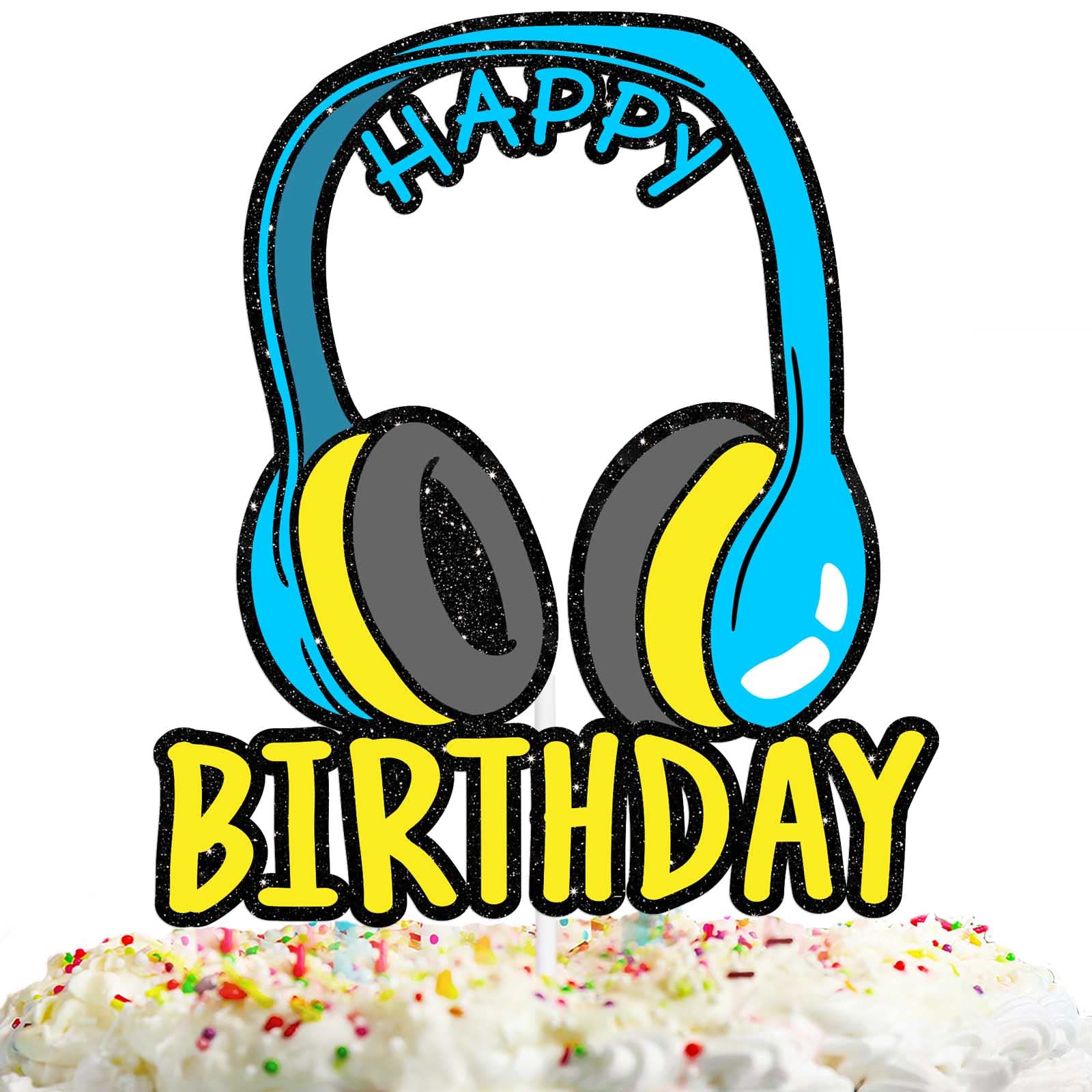 Vintage 1980s-1990s Retro Headset Cake Topper - Glittery Hip Hop Birthday Decoration for Boys & Girls - Perfect for 80s/90s Theme Parties, Trendy Birthday Cakes, and Retro Dance Celebrations