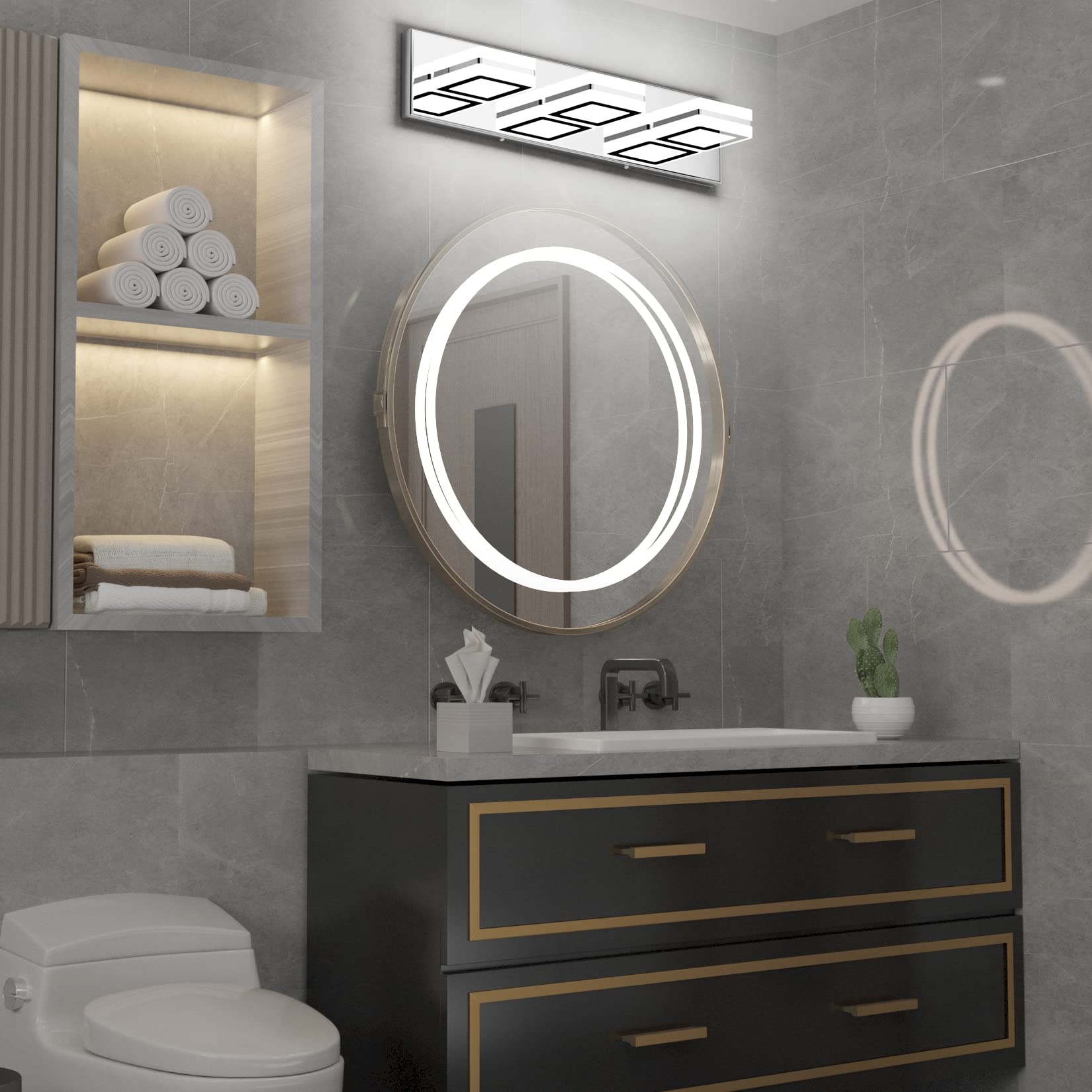 Ralbay Modern LED Vanity Light Fixtures - 3-Light Up/Down Bathroom Mirror Lighting, Rotatable Acrylic Shade with Stainless Steel Chrome Finish - Perfect for Bathroom, Dressing Room & Makeup Area Wall Lighting