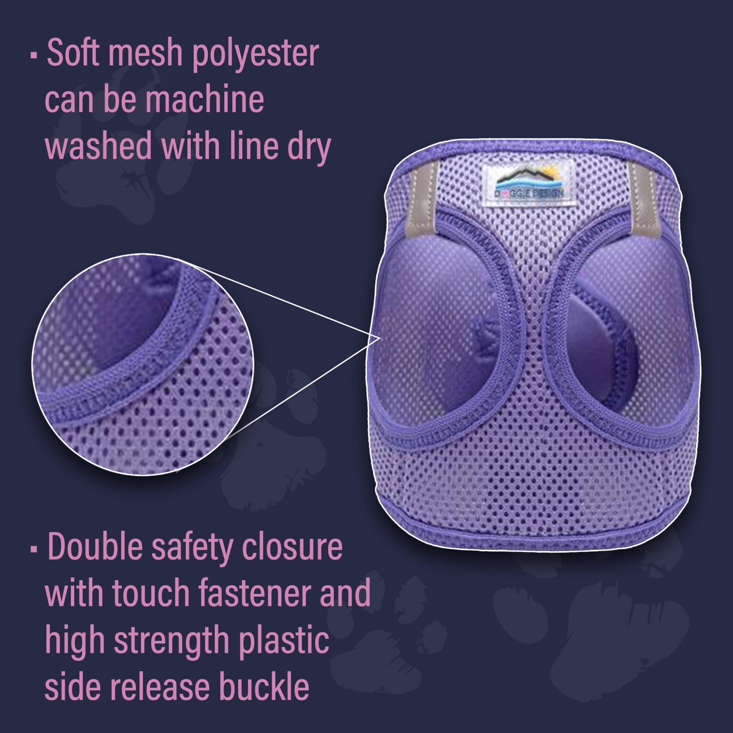 Doggie Design No-Choke Dog Harness - Breathable Mesh Polyester Pet Vest with Easy Step-in Design for Small Dogs - Paisley Purple XS - Perfect for Walking, Hiking & Outdoor Adventures