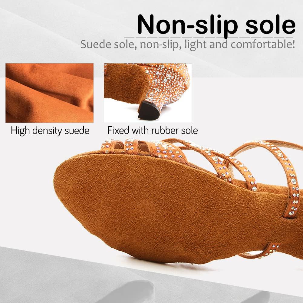 SWDZM Women's Rhinestone Latin Dance Shoes - Salsa Ballroom Practice & Performance Shoes (Model L377-6) | Perfect for Dance Competitions, Social Events & Professional Performances
