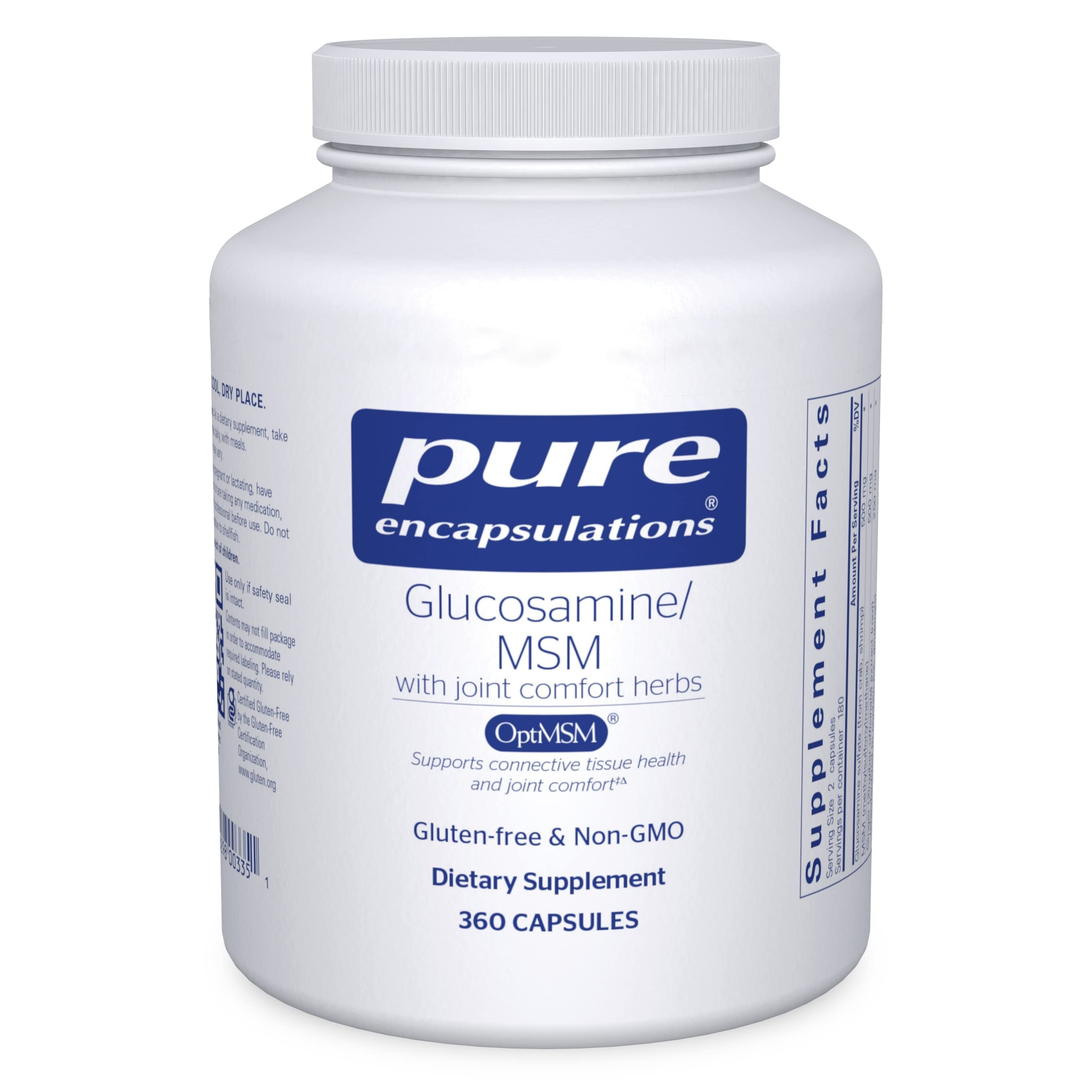 Pure Encapsulations Glucosamine MSM Supplement - 360 Capsules for Joint Support, Mobility, Comfort & Cartilage Health | Supports Active Lifestyle & Connective Tissue Wellness
