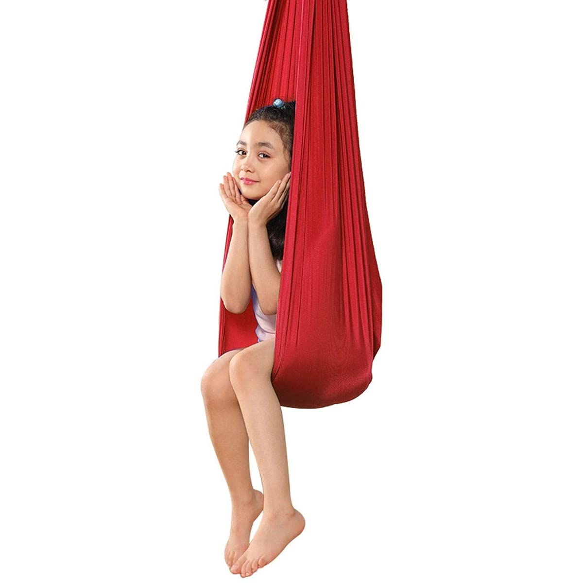 YKLL Red 100x280cm Indoor Outdoor Swing Hammock for Kids & Adults - Sensory Therapy, Relaxation, Cuddle Up - Soft Elastic Steady Seat Swing for Home, Garden, Playroom, and Sensory Rooms