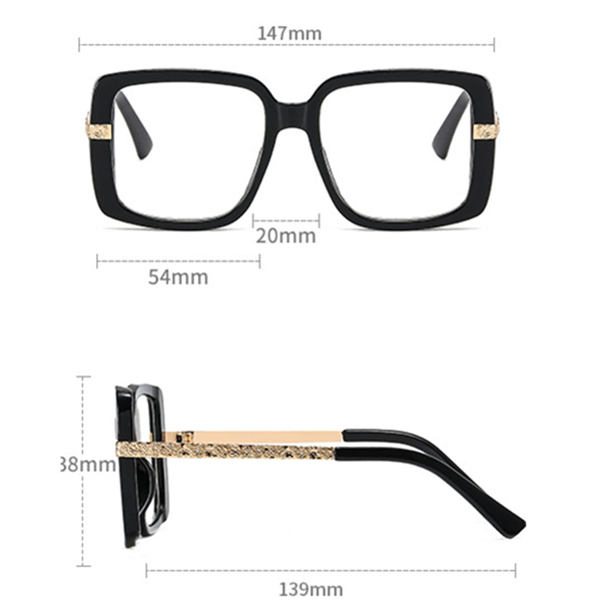 Bullabulling Oversized Reading Glasses for Women - Trendy Square Blue Light Blocking Computer Glasses with Metal Frame - Perfect for Office Work, Screen Time & Fashion Accessories