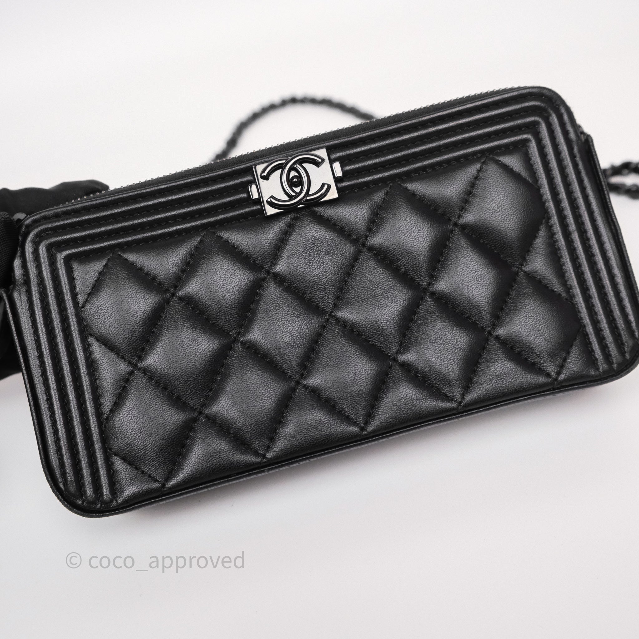 Chanel Boy Double Zip Clutch On Chain So Black Lambskin Leather Crossbody Bag - Perfect for Evening Parties, Date Nights & Luxury Fashion Accessories