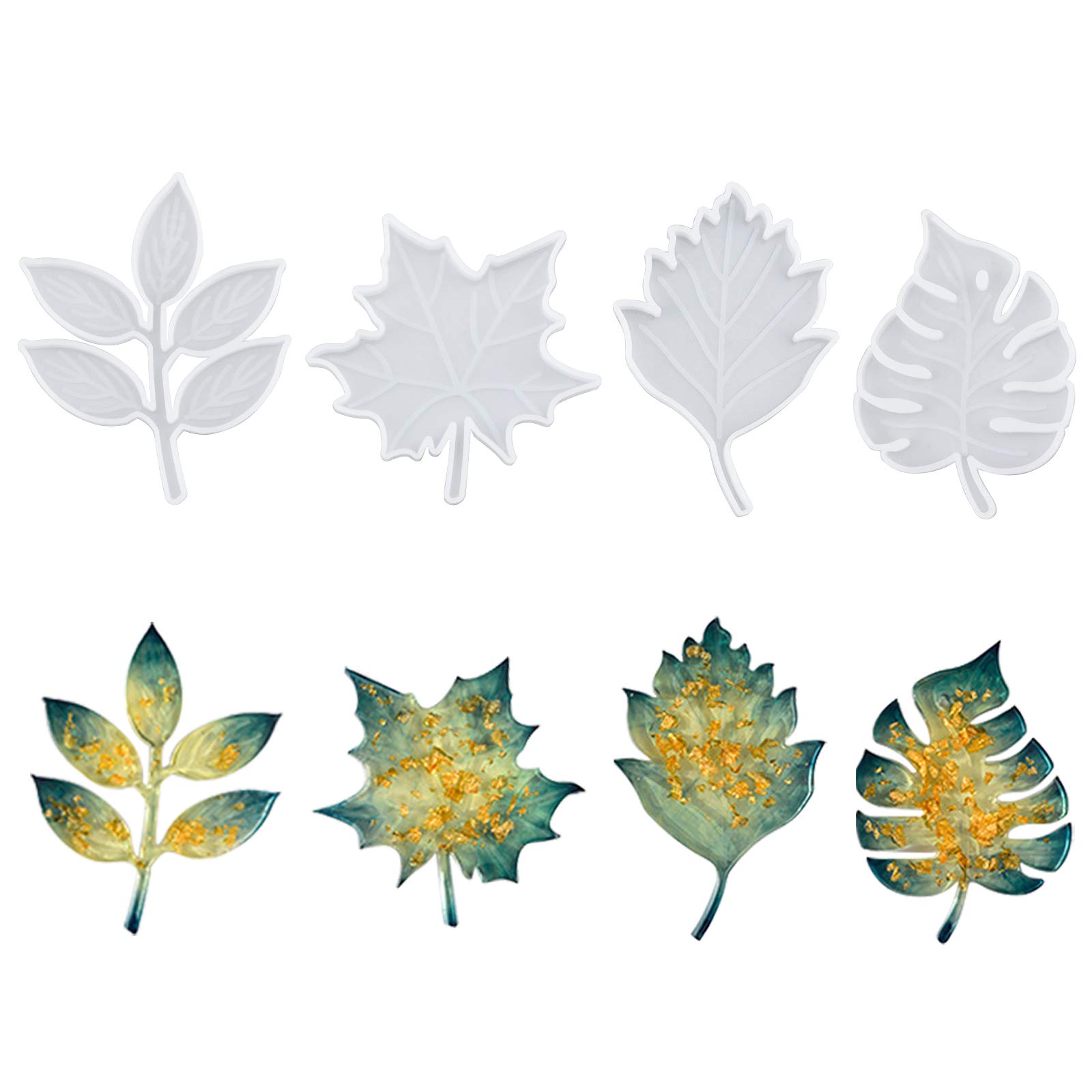 WANDIC 4-Piece Maple Leaf Silicone Coaster Molds for DIY Epoxy Resin - Reusable Leaf-Shaped Coaster Molds for Cup Mats & Home Decor - Perfect for Fall Decorations, Thanksgiving Table Settings, and Handmade Gifts