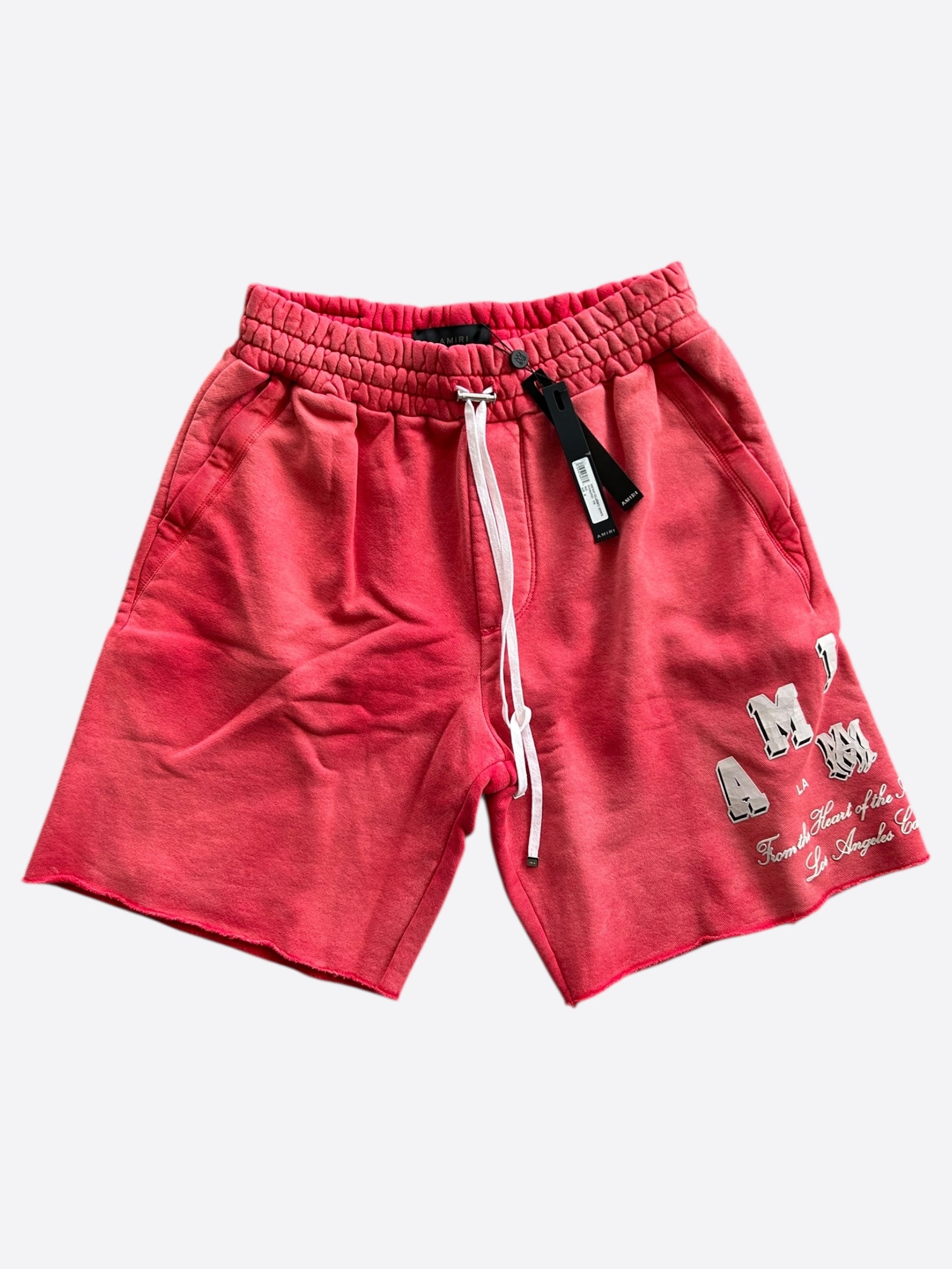 Amiri Red & White Collegiate Logo Shorts for Men - Casual Summer Athletic Shorts with Comfortable Fit - Perfect for Gym, Running, and Streetwear Fashion