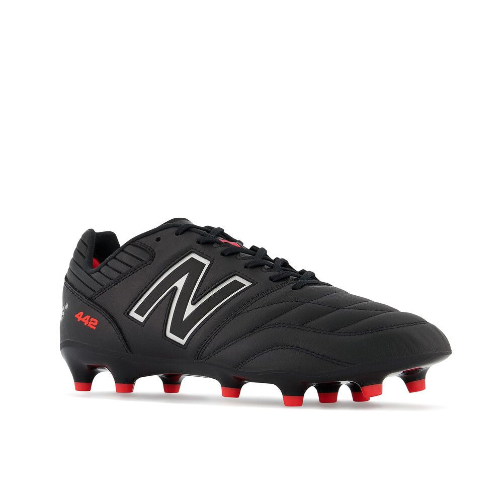 New Balance 442 V2 Pro D FG Football Boots for Men - Black/White/Red - Lightweight Soccer Cleats with Firm Ground Studs - Perfect for Competitive Matches and Training Sessions