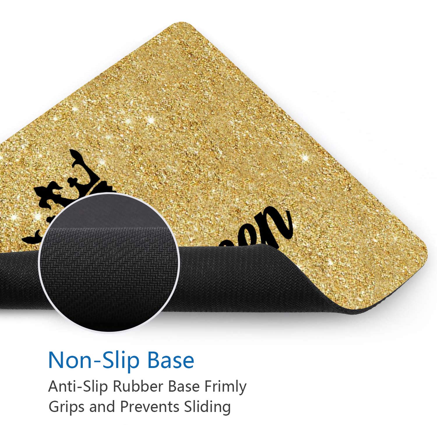 Gold Glitter Crown Queen Mouse Pad with Non-Slip Rubber Base - Motivational Quote Office Accessory for Laptop & Computer | Perfect for Gaming, Work & Home Office Setup