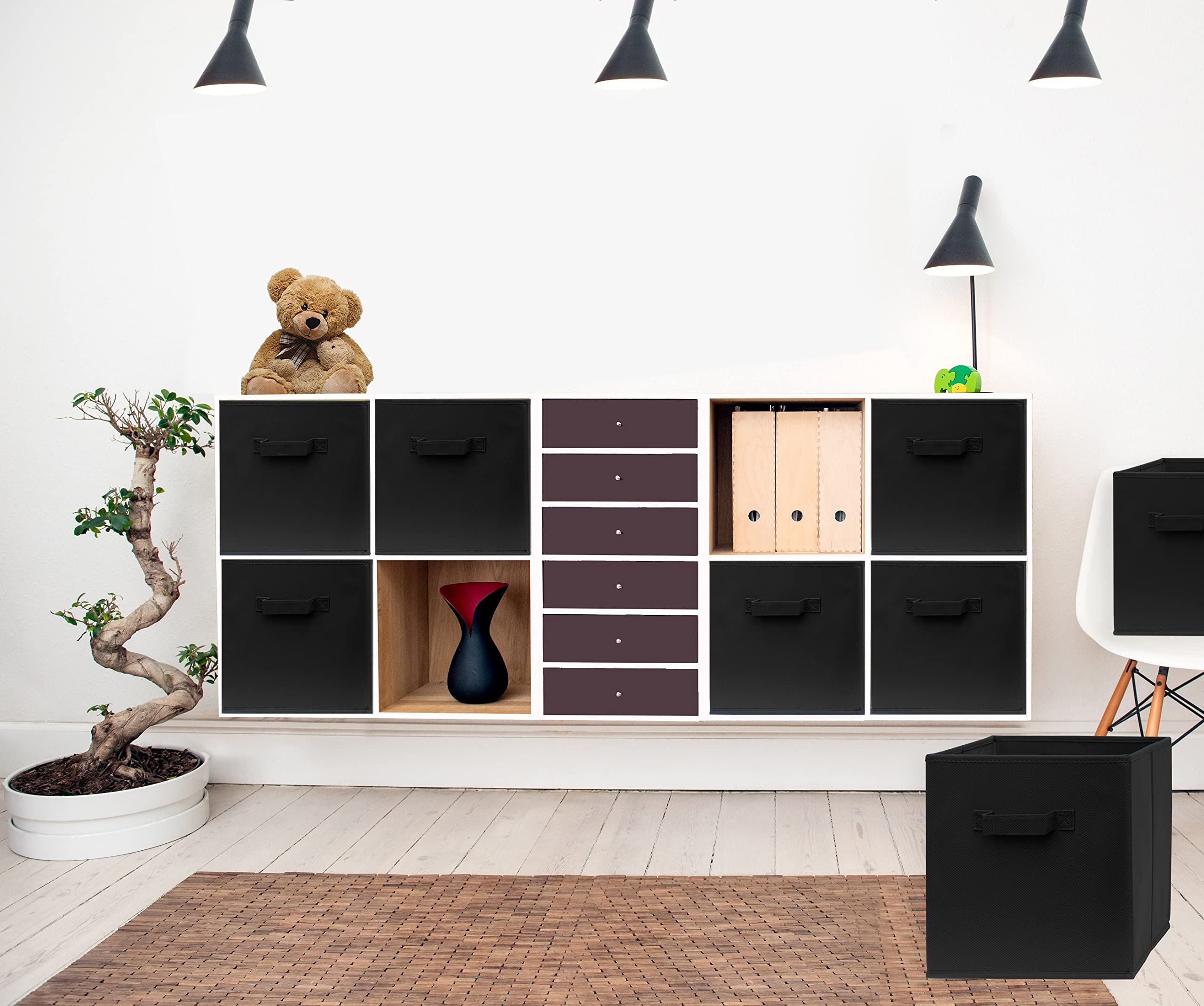 Pomatree 8-Pack Fabric Storage Cubes with Handles - Foldable Closet Organizer Bins for Home, Kids Room, Nursery & Playroom - Perfect for Toys, Books & Clothes Storage (Black)