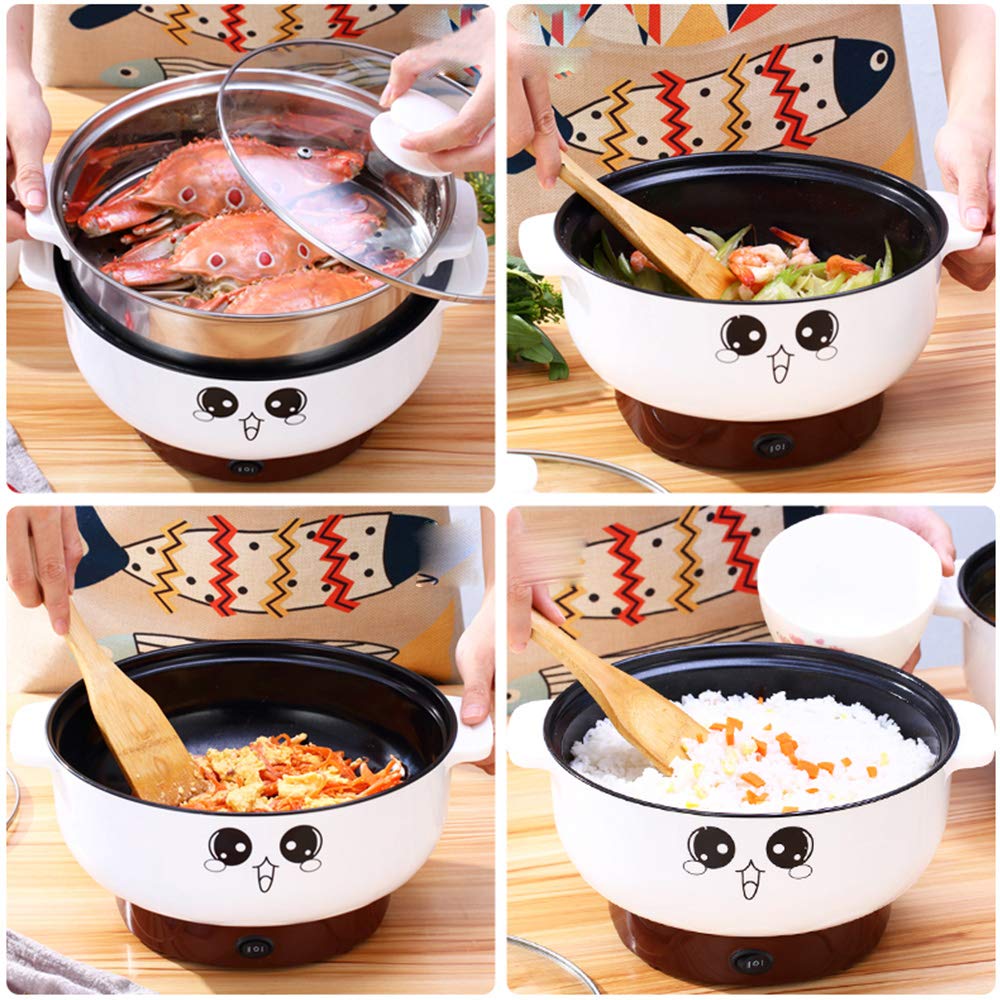 4-in-1 Multifunction Electric Skillet with Lid - Nonstick Stainless Steel Small Electric Stockpot, Hot Pot, Noodles & Rice Cooker - Steamed Egg, Soup, Porridge & Fried Cooking - 110V (2.3L) - Perfect for Dorms, Apartments & Small Kitchens