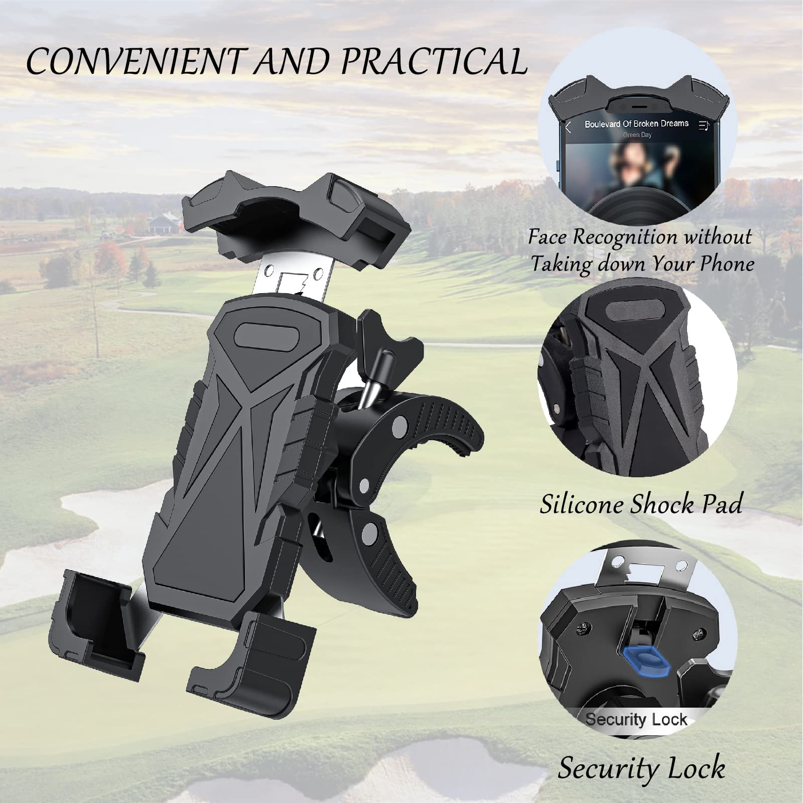 Premium Adjustable Golf Cart Phone Holder - Secure & Durable Golf Accessories for iPhone & Android - Perfect for Golfing, Driving & Outdoor Activities