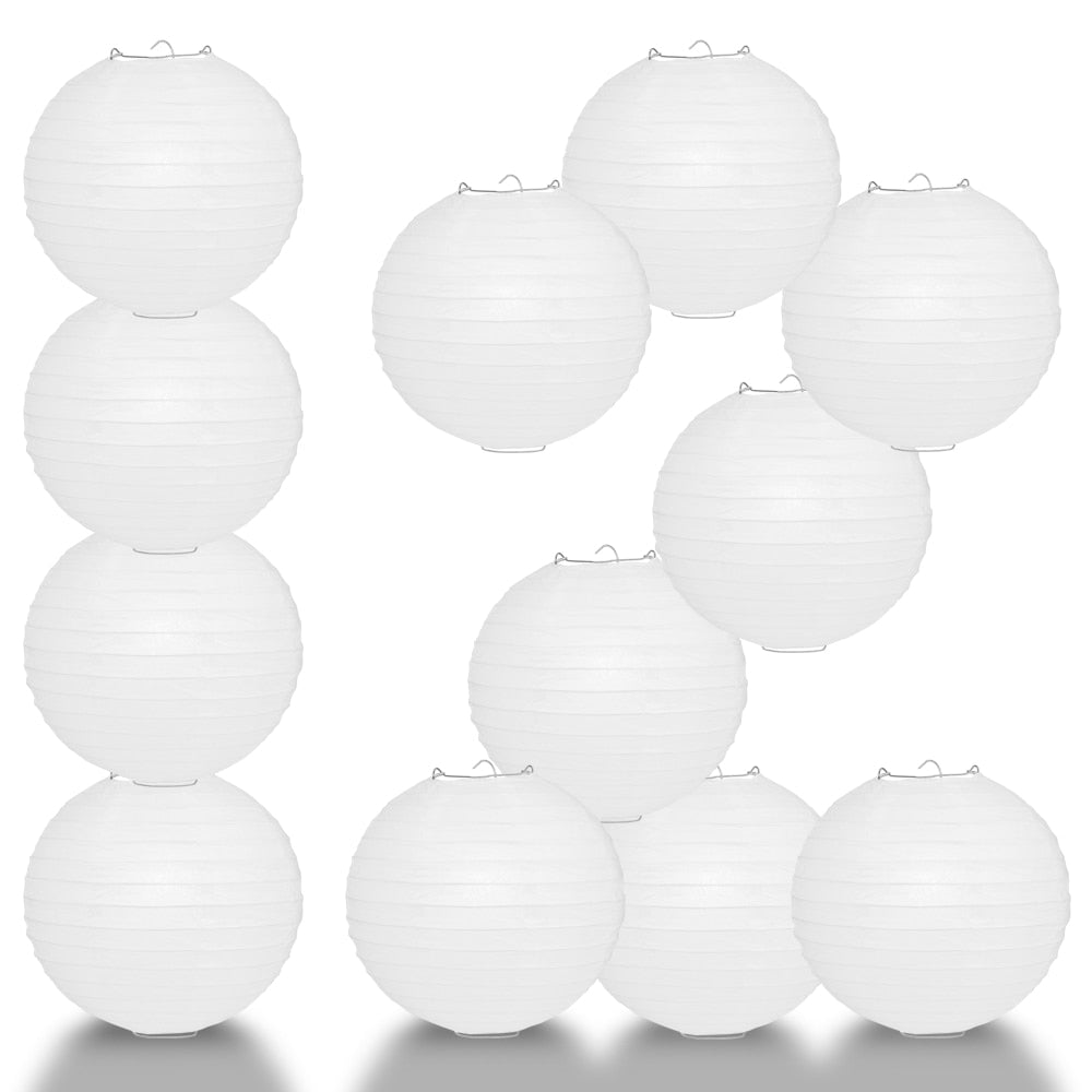 12 Pack 16 Inch White Parallel Ribbing Round Paper Lanterns - Hanging Party Decorations for Weddings, Baby Showers & Home Decor