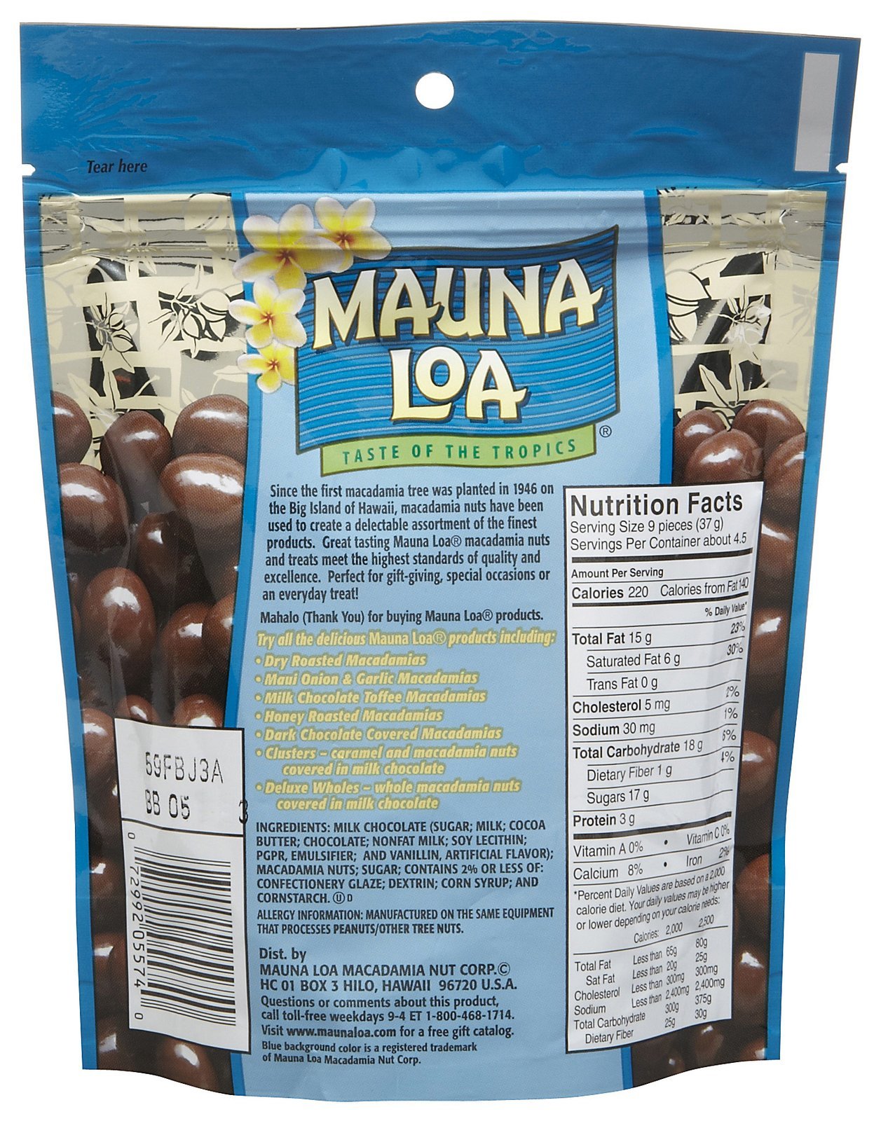 Premium Mauna Loa Milk Chocolate Covered Macadamia Nuts, 6oz (Pack of 2) - Gourmet Hawaiian Snacks for Gifts, Parties & Healthy Desserts