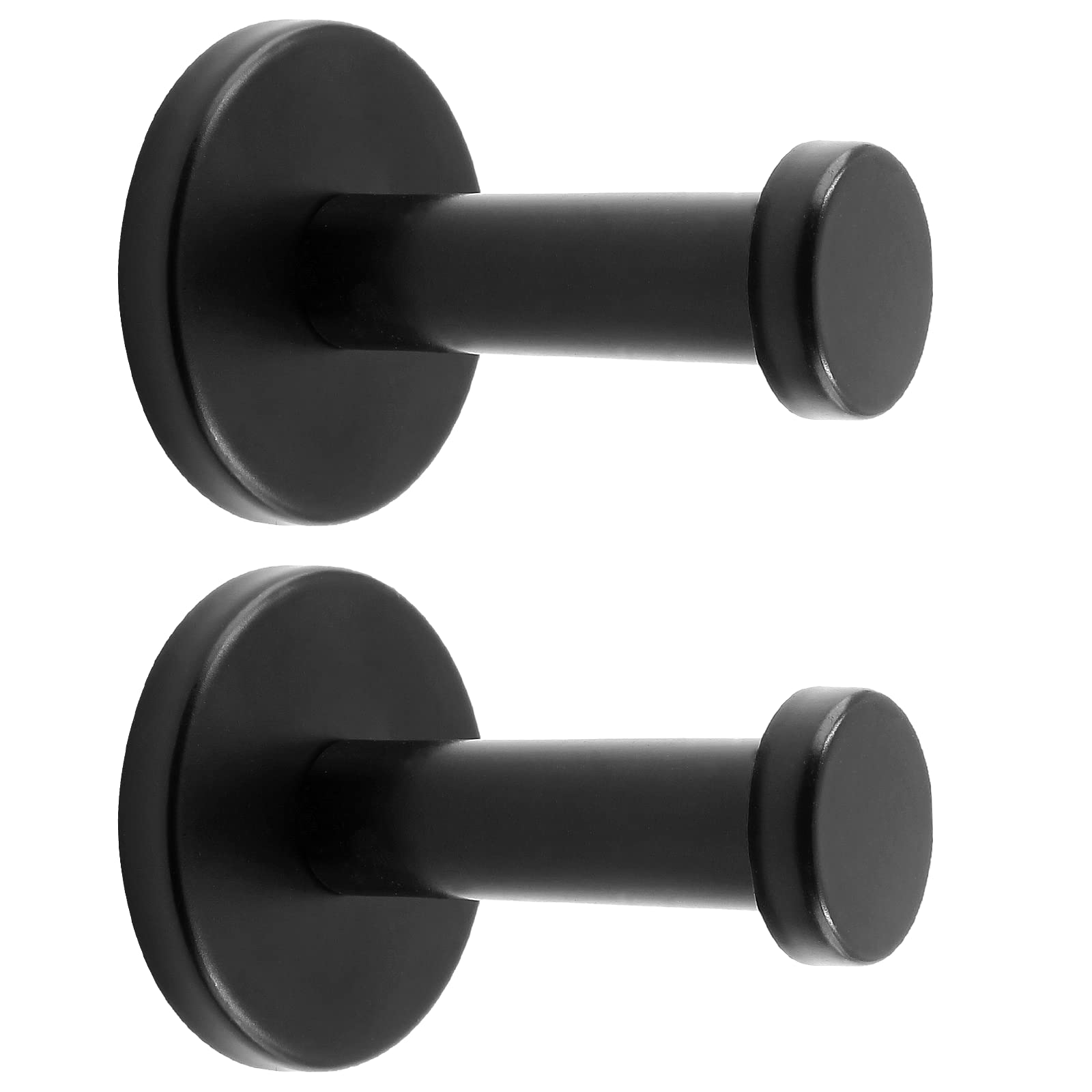 2 Pack Black Stainless Steel Wall Mounted Towel Hooks - Heavy Duty Round Coat Hangers for Bathroom, Bedroom, Living Room & Office (2 Inch) - Perfect for Hanging Robes, Towels and Clothes in Home or Commercial Spaces