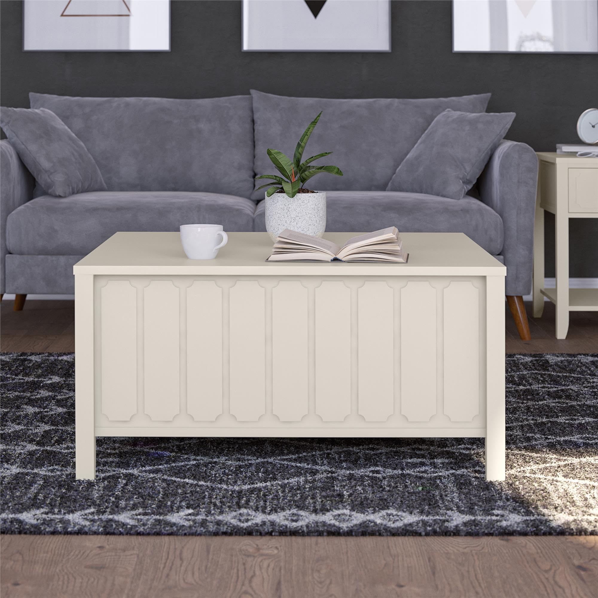 Novogratz Her Majesty Lift Top Coffee Table - White | Modern Lift-Top Design with Storage | Perfect for Living Room, Home Office & Small Spaces