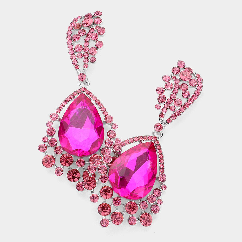 Fuchsia Teardrop Earrings for Women - Hot Pink Dangle Earrings | 309036 | Perfect for Parties, Weddings & Special Occasions