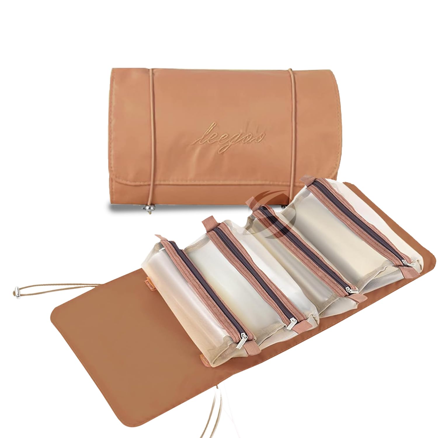 SUNVIBE® 4-in-1 Foldable Hanging Cosmetic Organizer Bag for Women | Travel Toiletry Storage Pouch | Water-Resistant Makeup Bag (Khaki) | Perfect for Vacation, Gym & Daily Use
