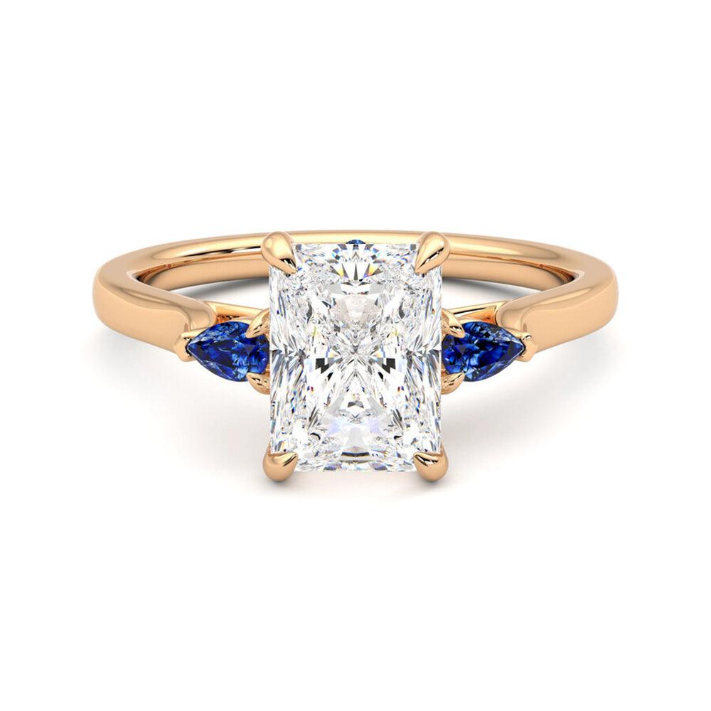 Three Stone Radiant Cut Moissanite Engagement Ring with Hidden Anniversary Stone Accent - Elegant Wedding Proposal Jewelry for Her, Perfect for Anniversaries & Special Occasions