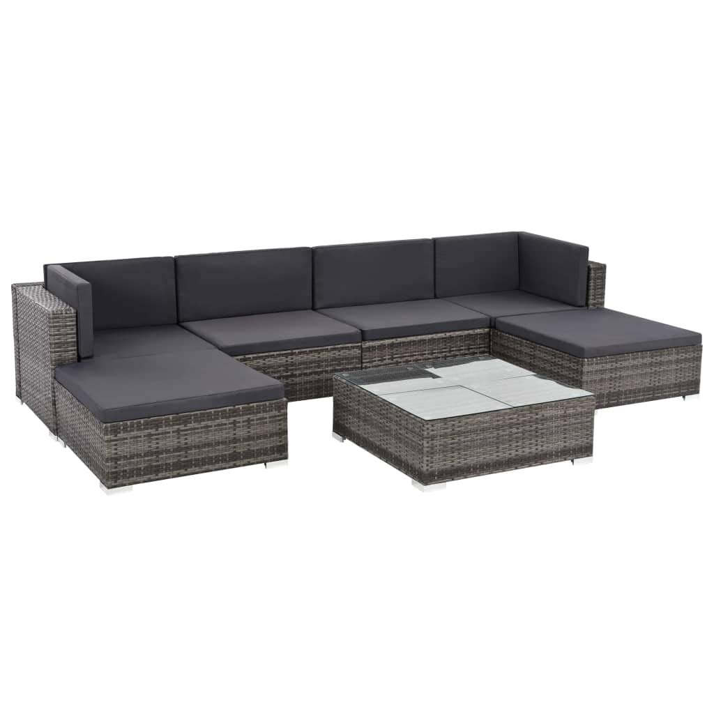 7-Piece PE Rattan Garden Lounge Set with Cushions - Outdoor Patio Furniture Conversation Set for Backyard, Porch, Poolside & Garden - Black Wicker Chair Set for Relaxing & Entertaining Guests