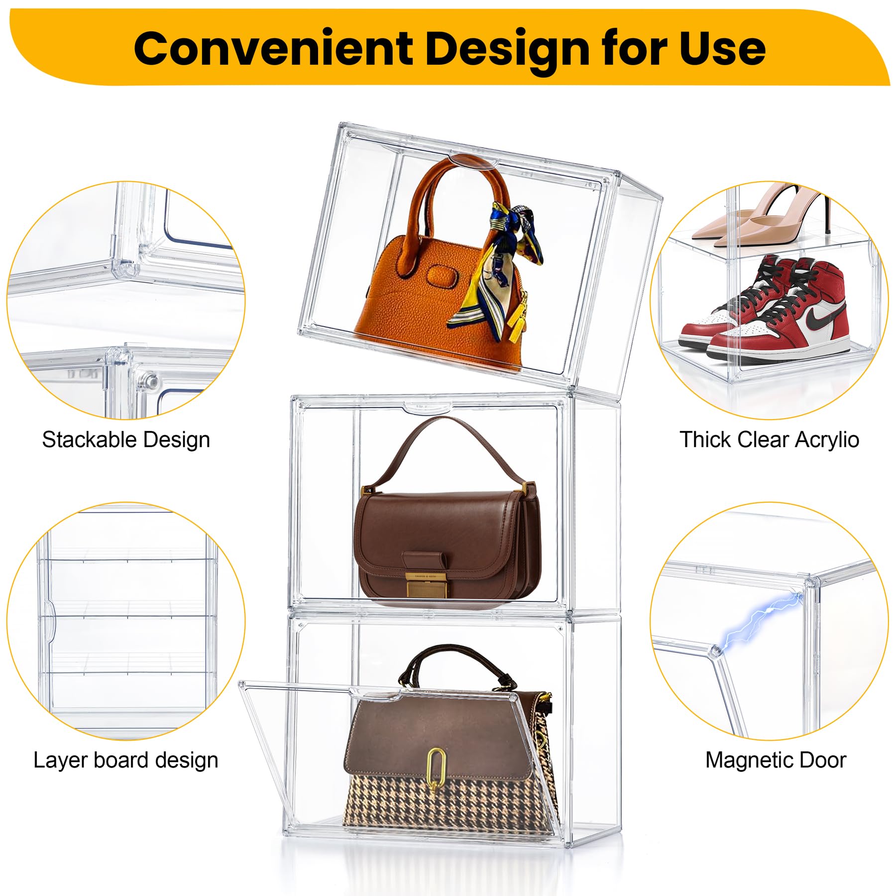 MMBABY 9-Pack Clear XX-Large Acrylic Shoe Storage Boxes with Adjustable Dividers - Stackable Boot Organizers with Magnetic Lids for Sneakers, Heels & Boots Display - Perfect for Closet, Bedroom & Entryway Organization