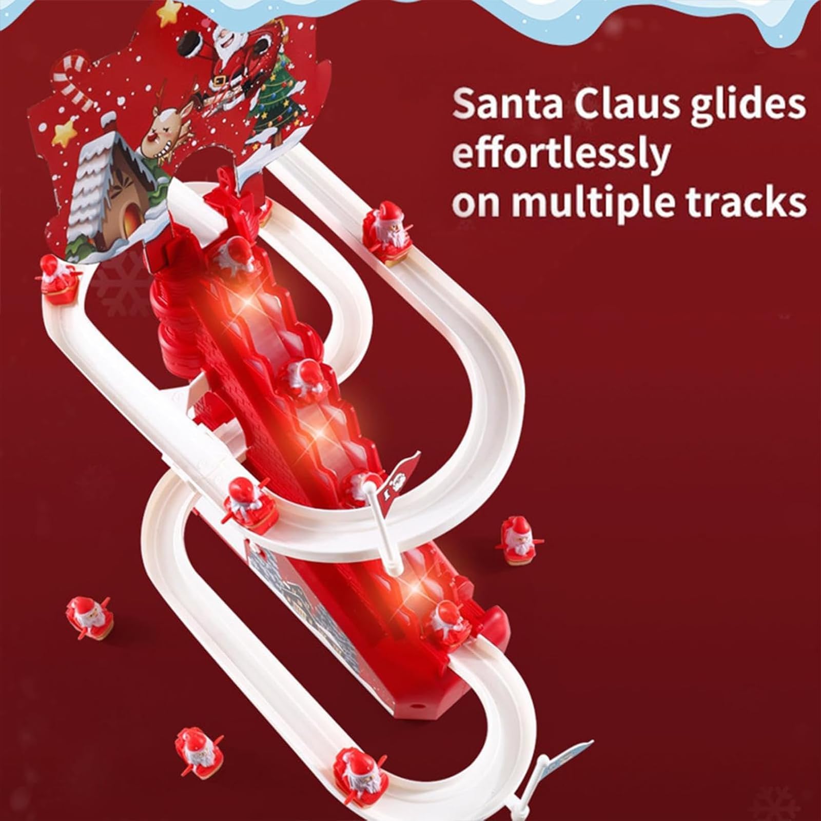 Electric Santa Climbing Toy - Automatic Stair Climbing Christmas Game with LED Lights & Music for Kids - Fun Holiday Race Toy for Toddlers Boys & Girls - Perfect for Christmas Decorations & Family Playtime