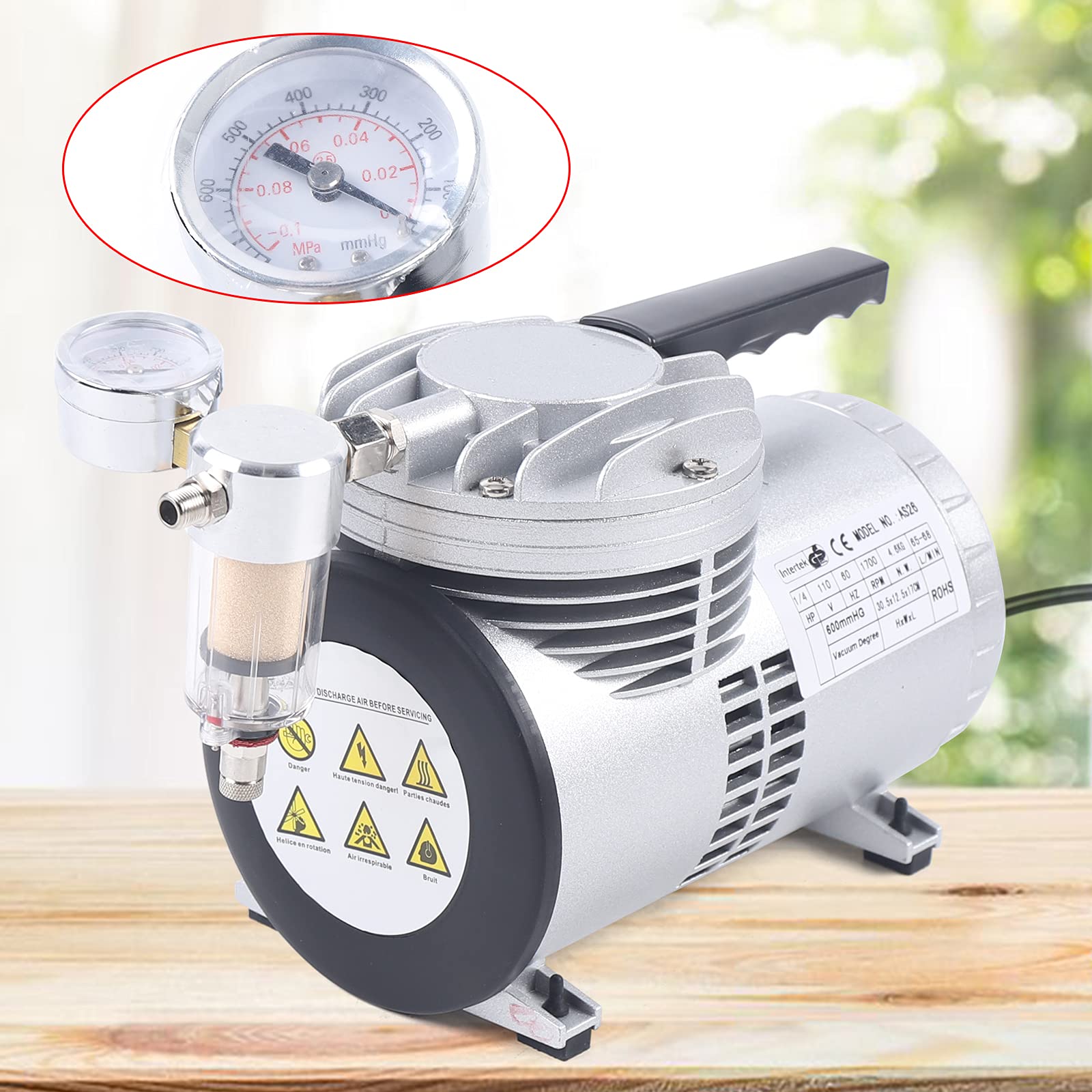 Oil-Free Diaphragm Vacuum Pump 1/6HP 20-23L/min 1450-1700 RPM - Food Packaging, Crafts, Lab Equipment & Industrial Applications - Quiet, Maintenance-Free Vacuum Suction System