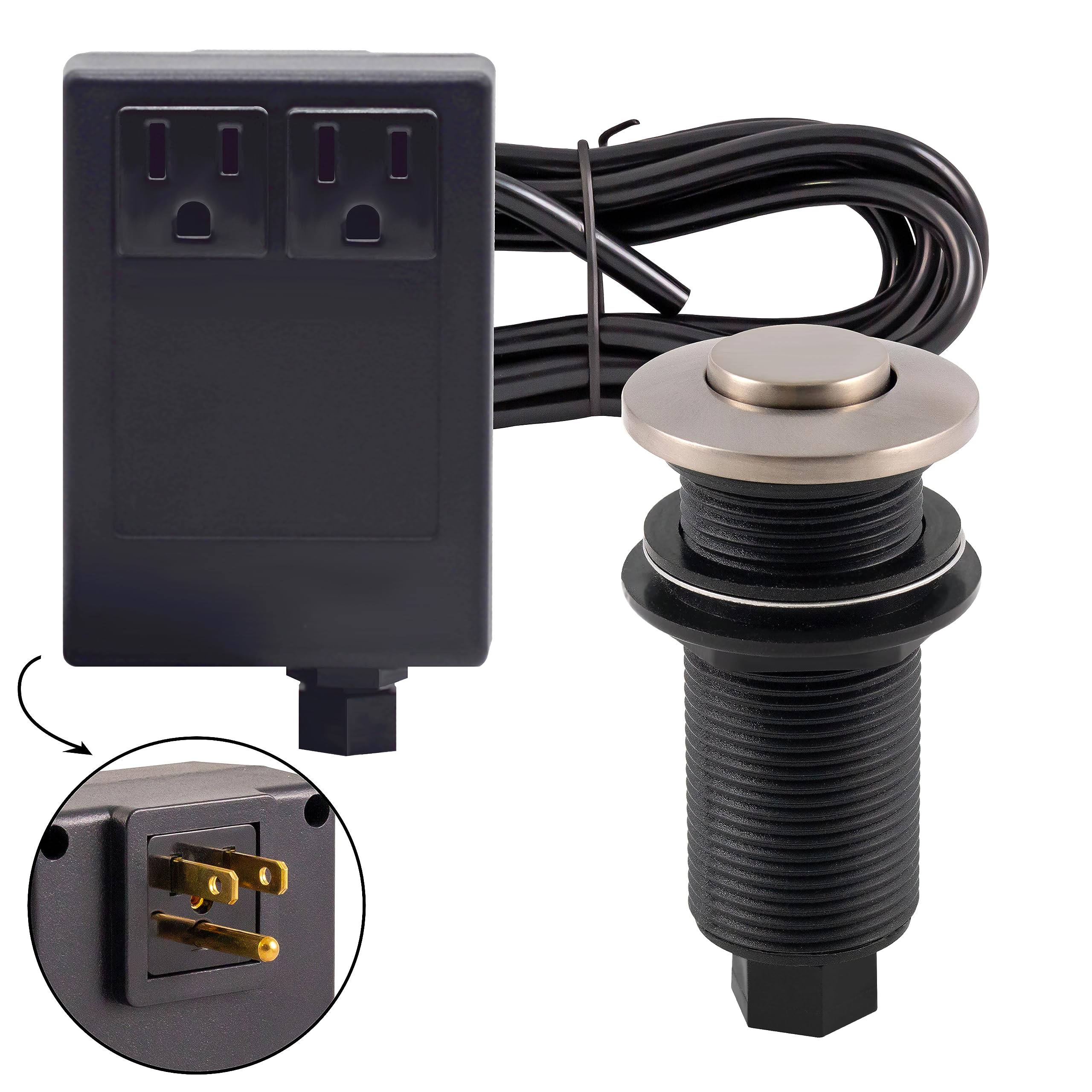 Westbrass ASB-2B3-20 Stainless Steel Disposal Air Switch with Dual Outlet Control Box - Perfect for Kitchen Sink, Garbage Disposal, and Under Cabinet Installation