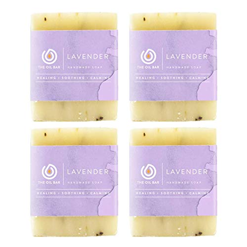 The Oil Bar's Lavender Natural Handmade Soap - 4 Pack Organic Soap Bars for Sensitive Skin, Moisturizing & Aromatherapy | Perfect for Bath, Shower & Gift Giving