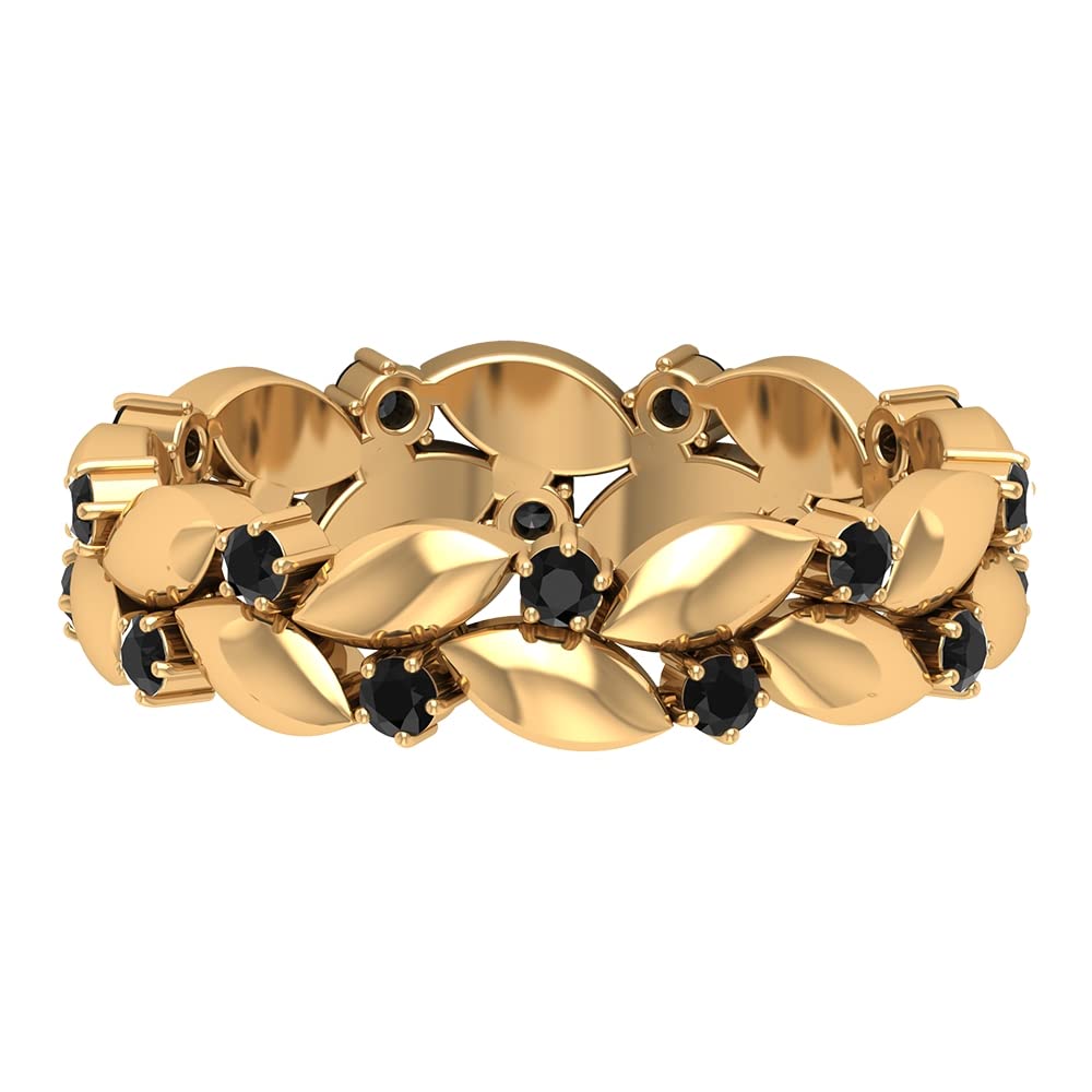 3/4 CT Black Spinel Band Ring - 14K Solid Gold August Birthstone Jewelry, Certified Black Spinel Leaf Ring for Women | Elegant Gift for Birthday, Anniversary & Special Occasions