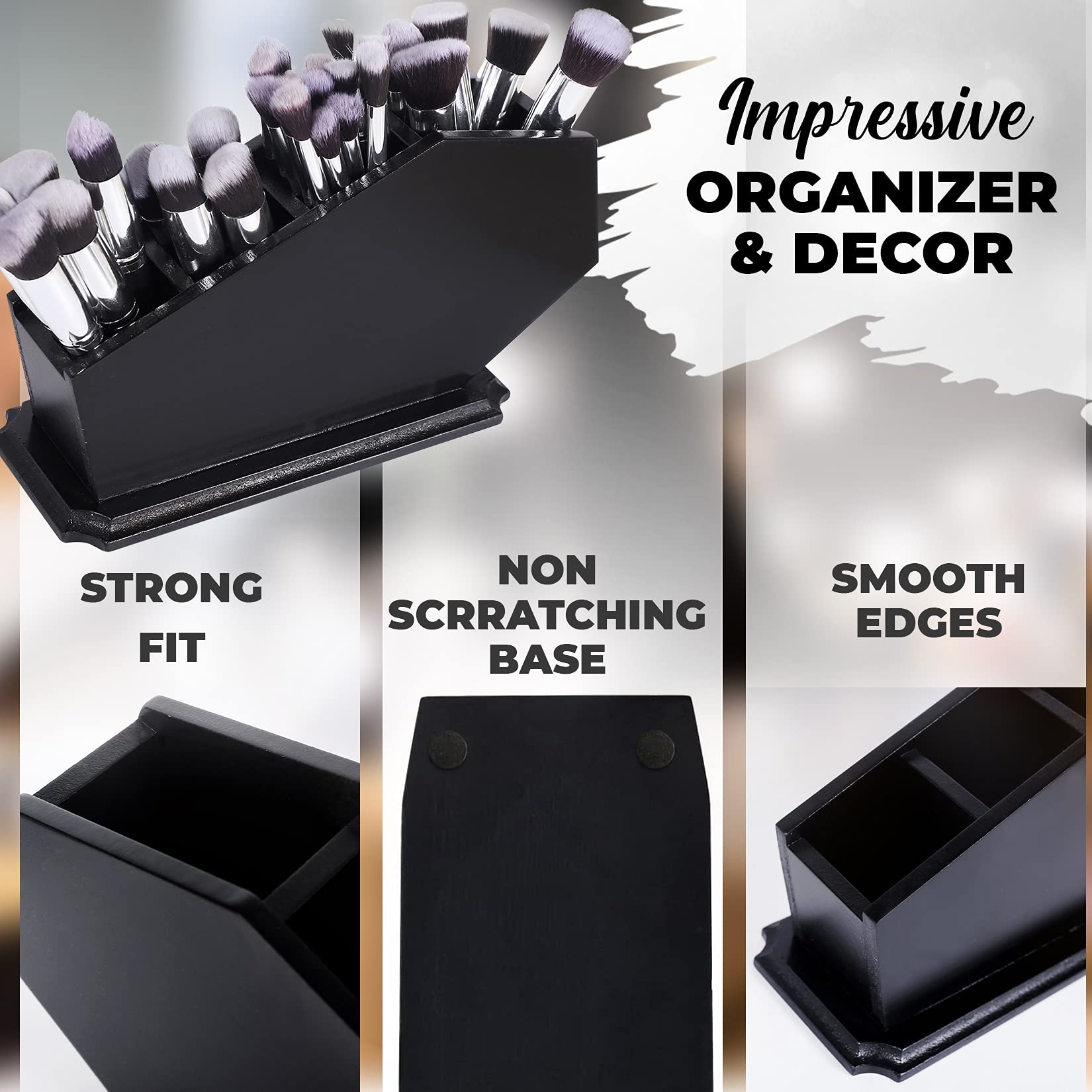 Gothic Wooden Coffin Brush Holder - Halloween Makeup Organizer for Vanity, Bathroom & Bedroom Decor - Spooky Witchy Gift for Women - Black - 11x6x4 Inches - Perfect for Halloween Parties, Gothic Home Decor & Witch-Themed Vanity Setup