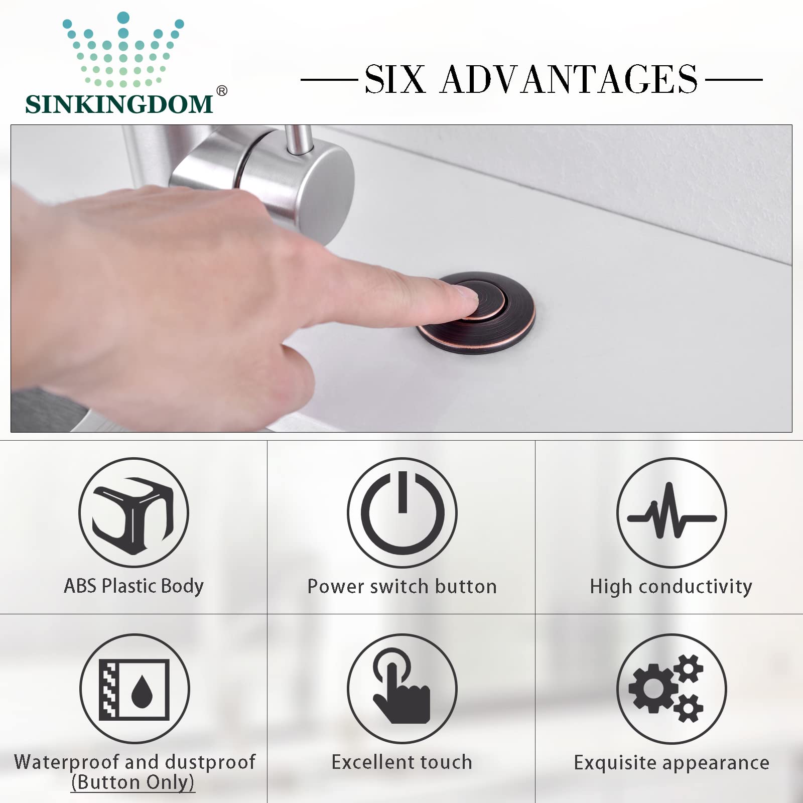 Garbage Disposal Air Switch Kit with Long Button - Oil Rubbed Bronze Brass Cover for Kitchen Sink, Easy Installation & Hands-Free Operation - Perfect for Home, Restaurant, and Commercial Use