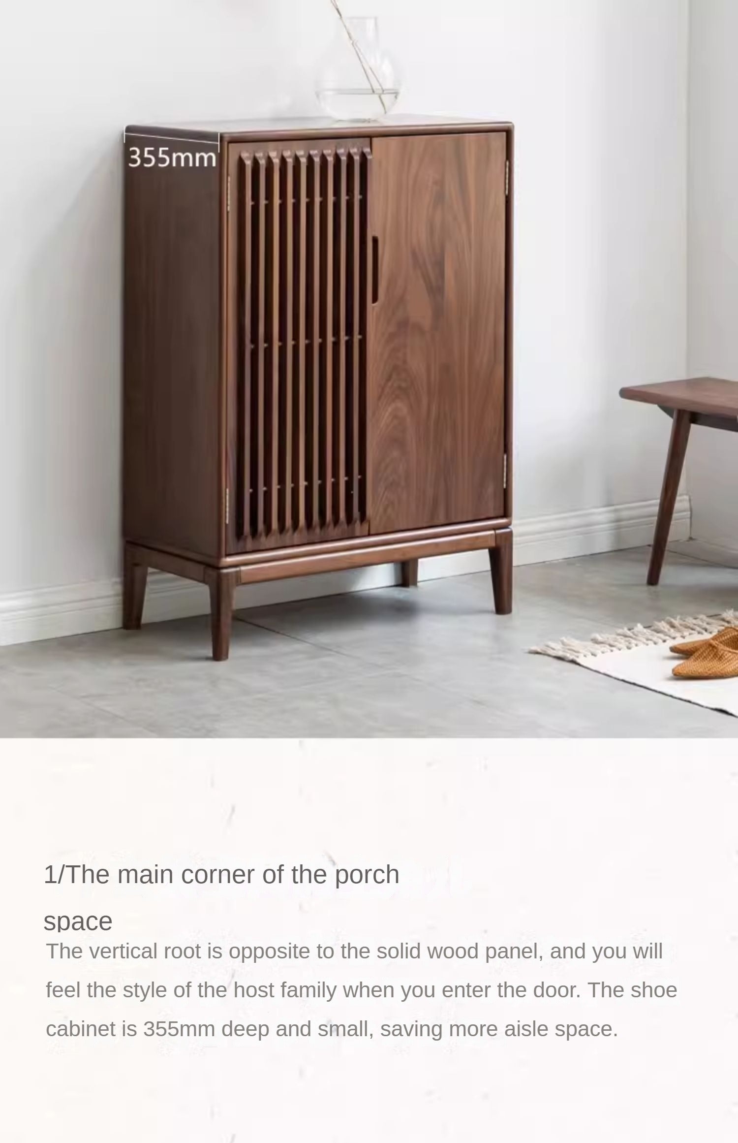 Black Walnut and Ash Wood 2-Door Shoe Cabinet for Entryway - Stylish Shoe Storage Organizer for Hallway, Mudroom, or Apartment Entrance