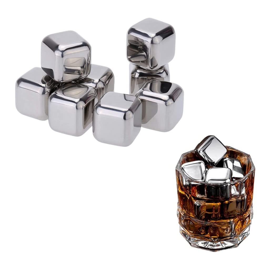 SYGA Stainless Steel Whiskey Stones - Reusable Ice Cubes for Whiskey, Vodka, Cocktails & Wine - Chills Drinks Without Diluting - Perfect for Home Bars, Parties & Gifts (2-Pack)