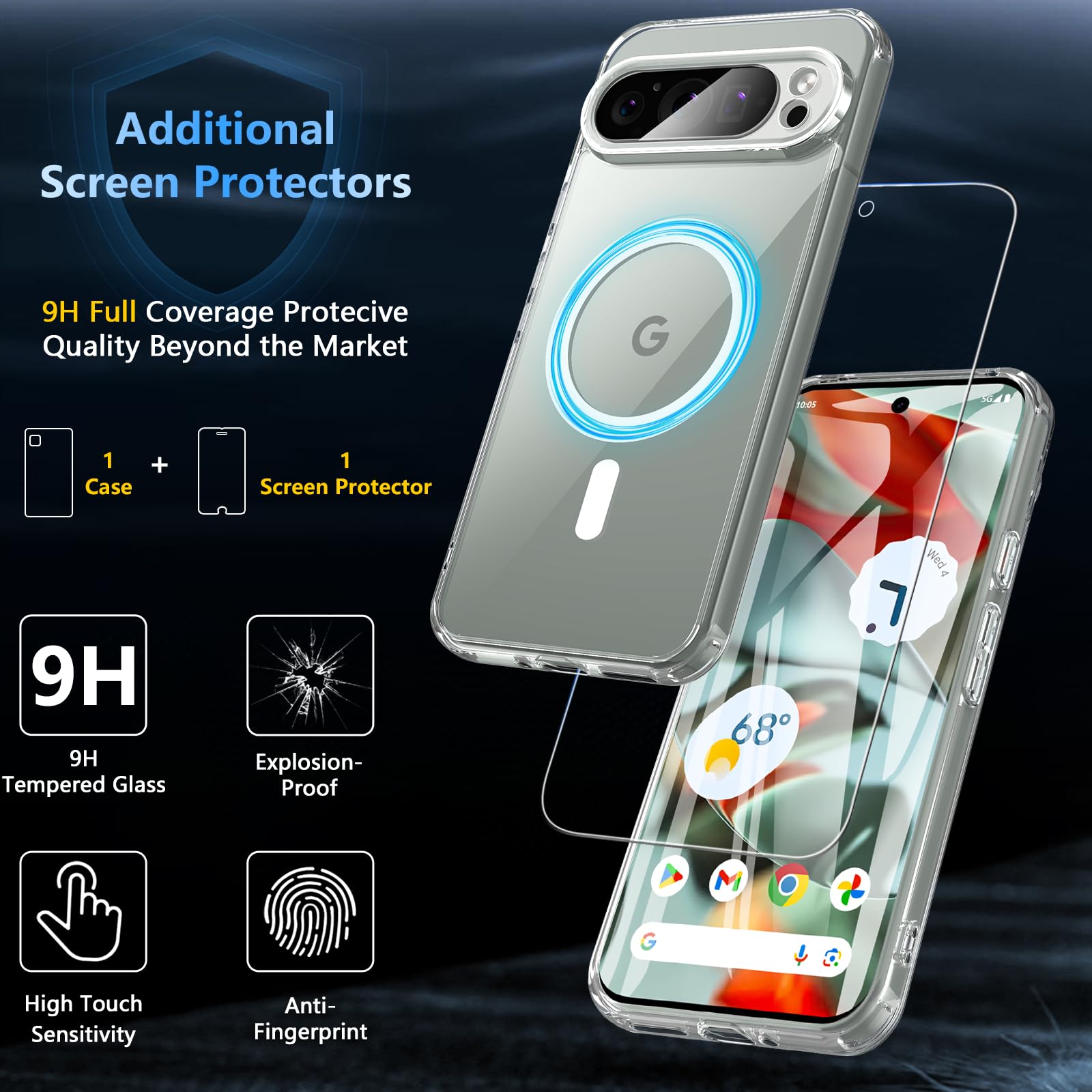 BESINPO Magnetic Phone Case for Google Pixel 9 Pro XL - Magsafe Compatible, Military Grade Shockproof Protection with Screen Protector | Slim Fit, Transparent Back Design | Perfect for Work, Travel & Outdoor Activities