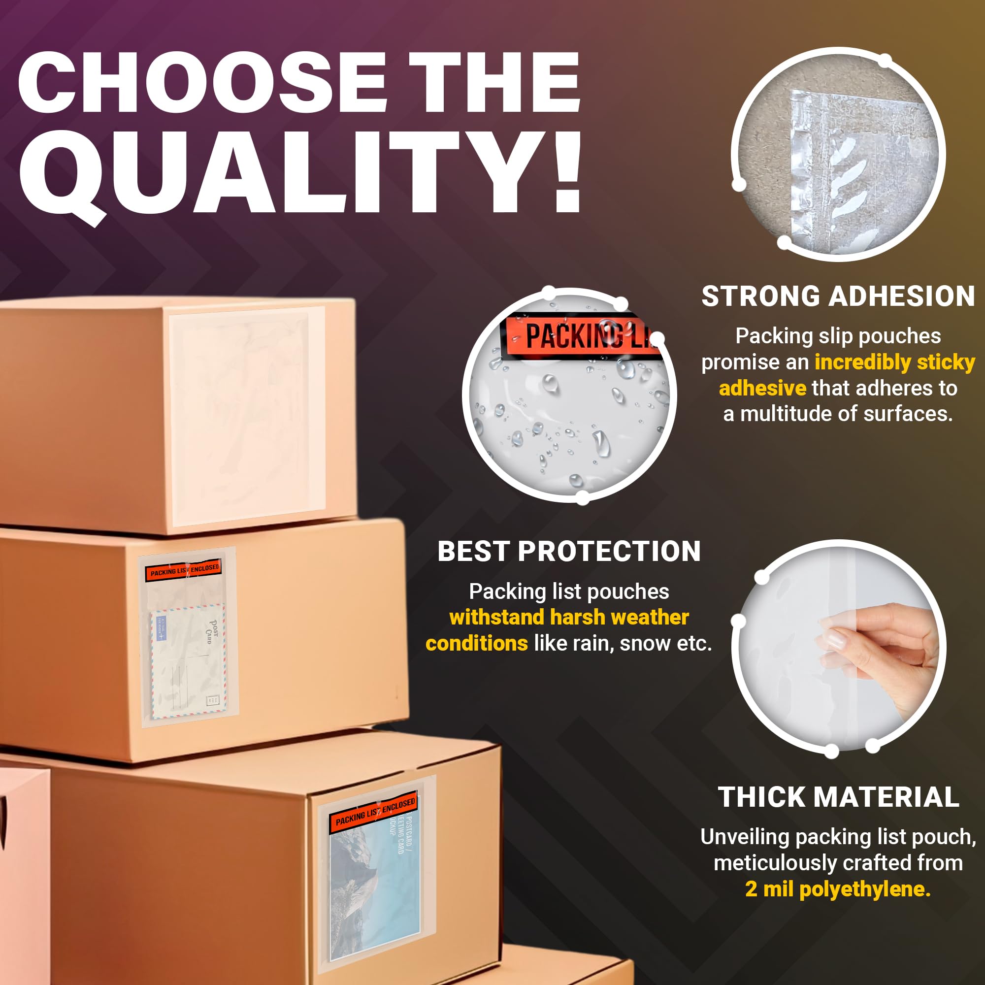 ABC 7x5 Inch Self Seal Packing List Envelopes - 1000 Pack Clear, Red & Black 2 Mil Polyethylene Pouches for Shipping, Invoices & Documents | Perfect for E-commerce, Retail & Office Use