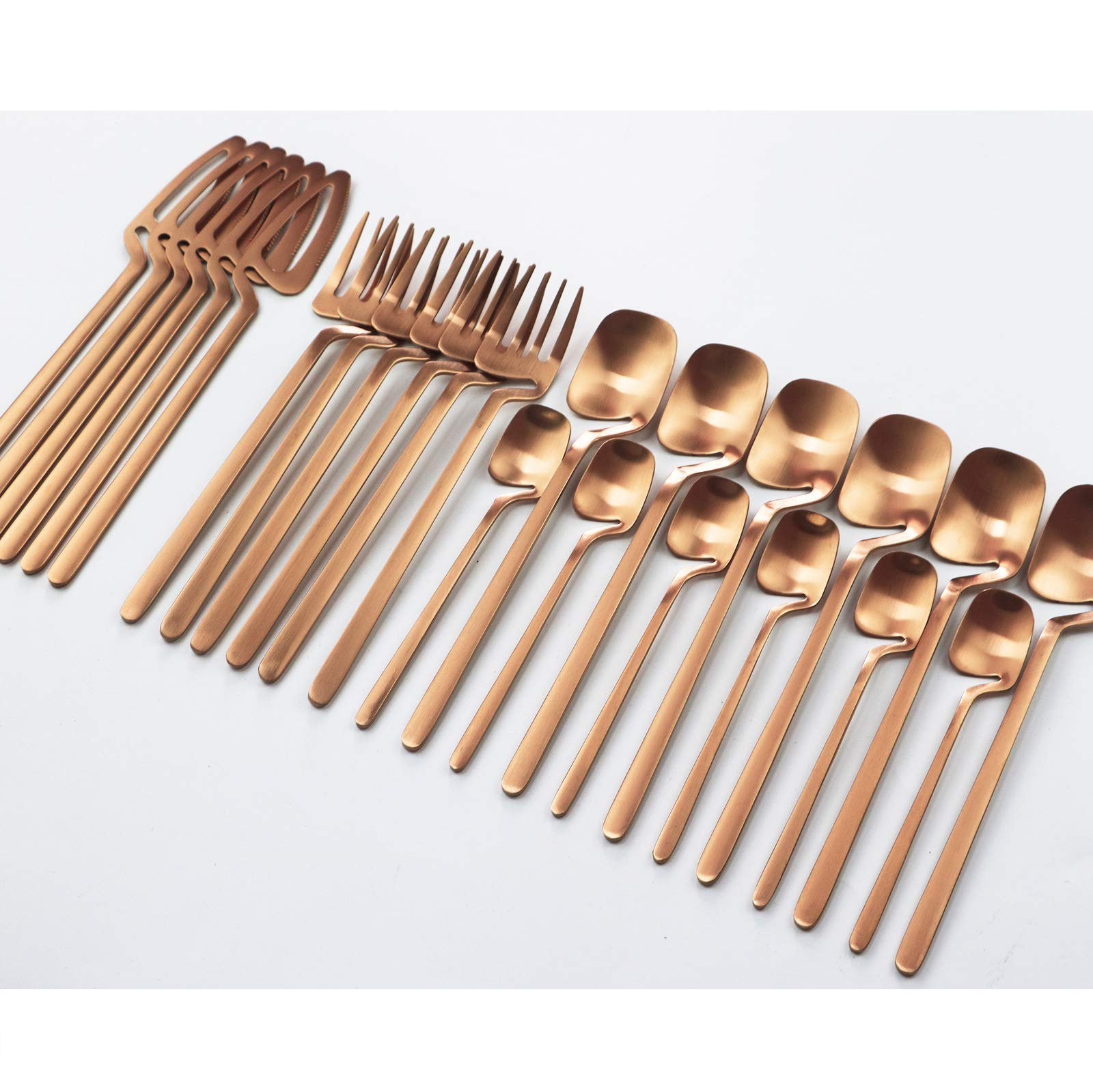 24-Piece Copper Dinnerware Set - 304 Stainless Steel Cutlery with Matte Finish (Forks, Spoons, Knives) - Elegant Flatware Set for Dining & Entertaining - Perfect for Restaurants, Weddings & Dinner Parties