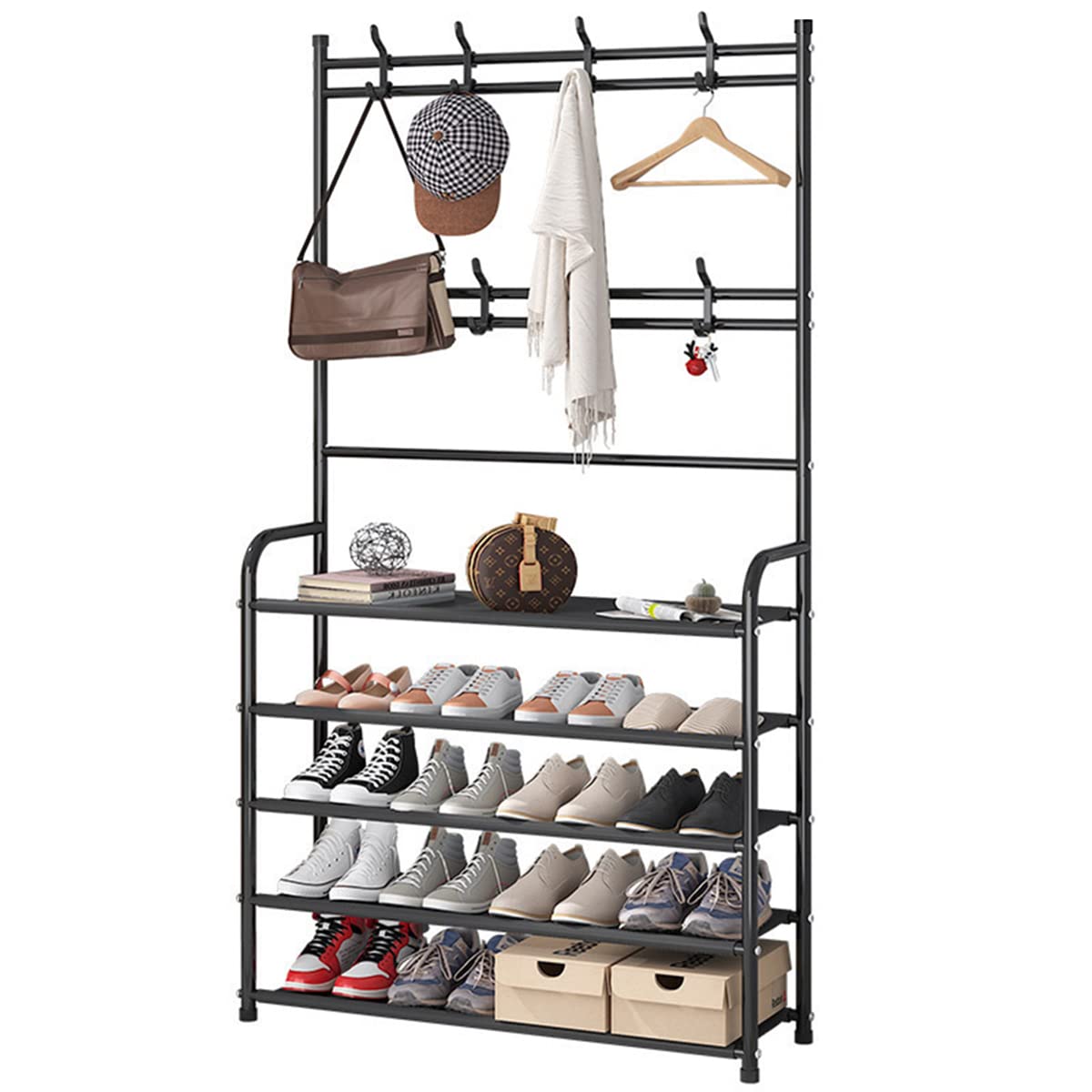5-Tier Black Shoe Rack Stand Organizer - Space Saving Closet & Entryway Storage Solution for Sneakers, Boots & Sandals | Perfect for Home, Apartment & Dorm Organization