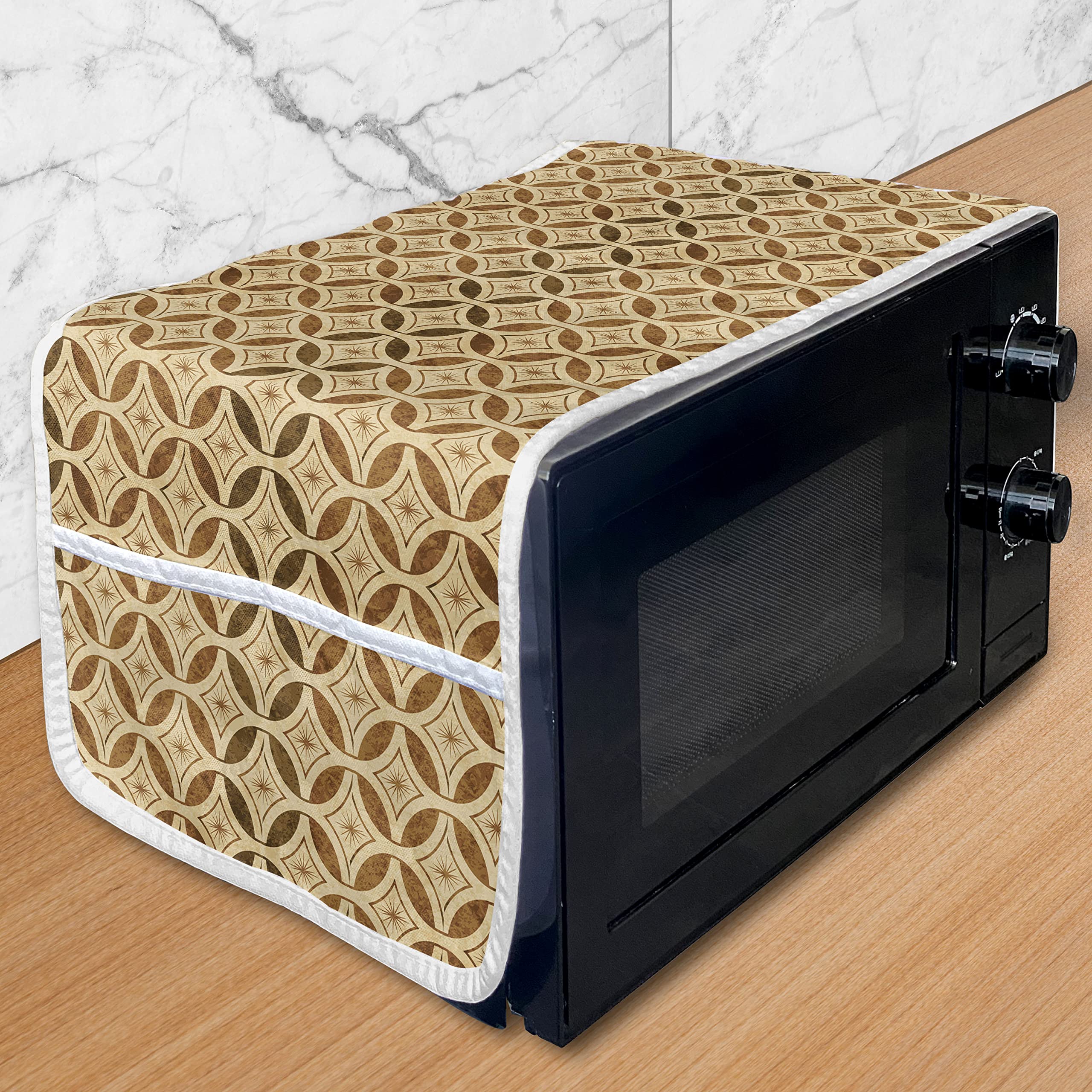 Ambesonne Vintage Microwave Oven Cover - Celtic Style Interlaced Geometric Circles with Abstract Stars, Waterproof Kitchen Organizer with Pockets, 36