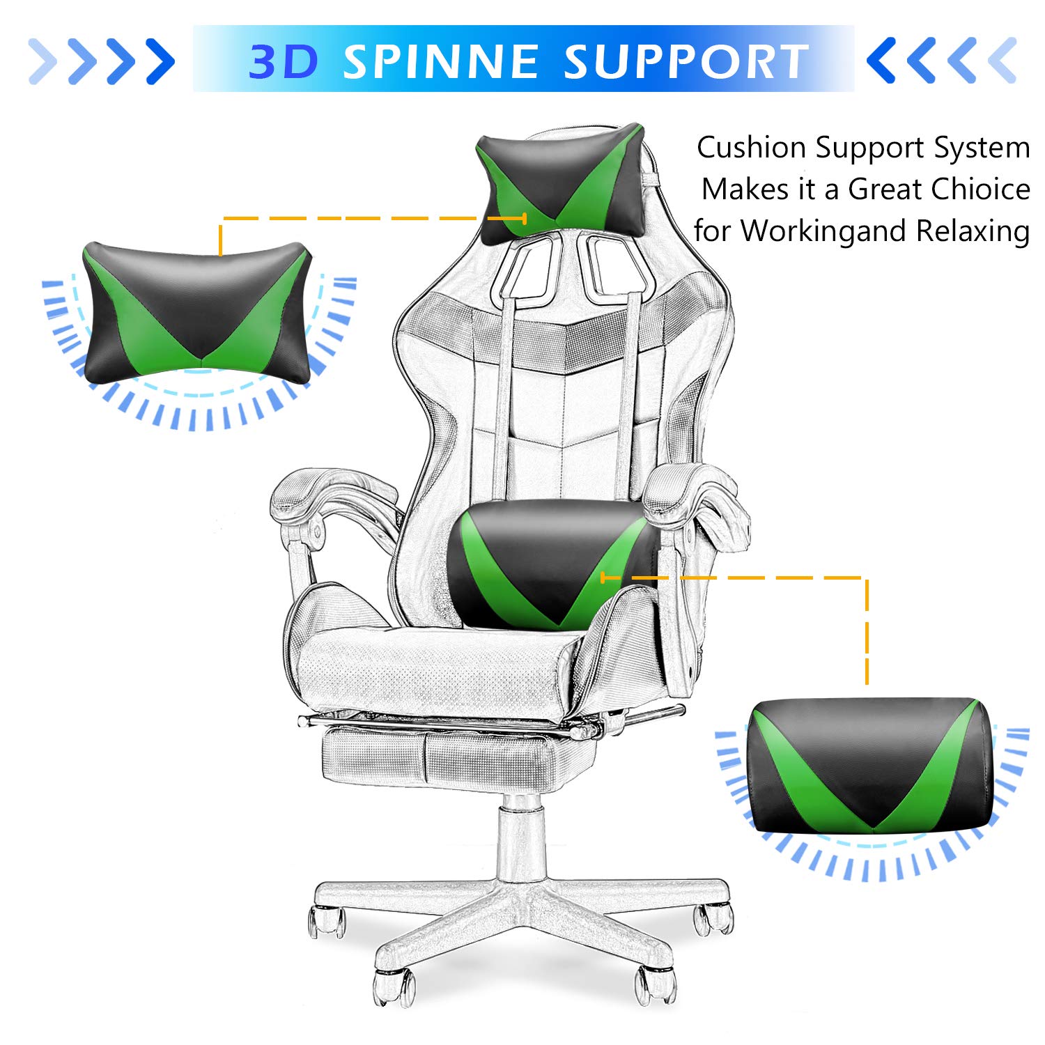 Soontrans Ergonomic Gaming Chair with Lumbar Support - Adjustable Height & Reclining Backrest for PC, Office, and Console Gaming - Perfect for Long Hours of Comfortable Play