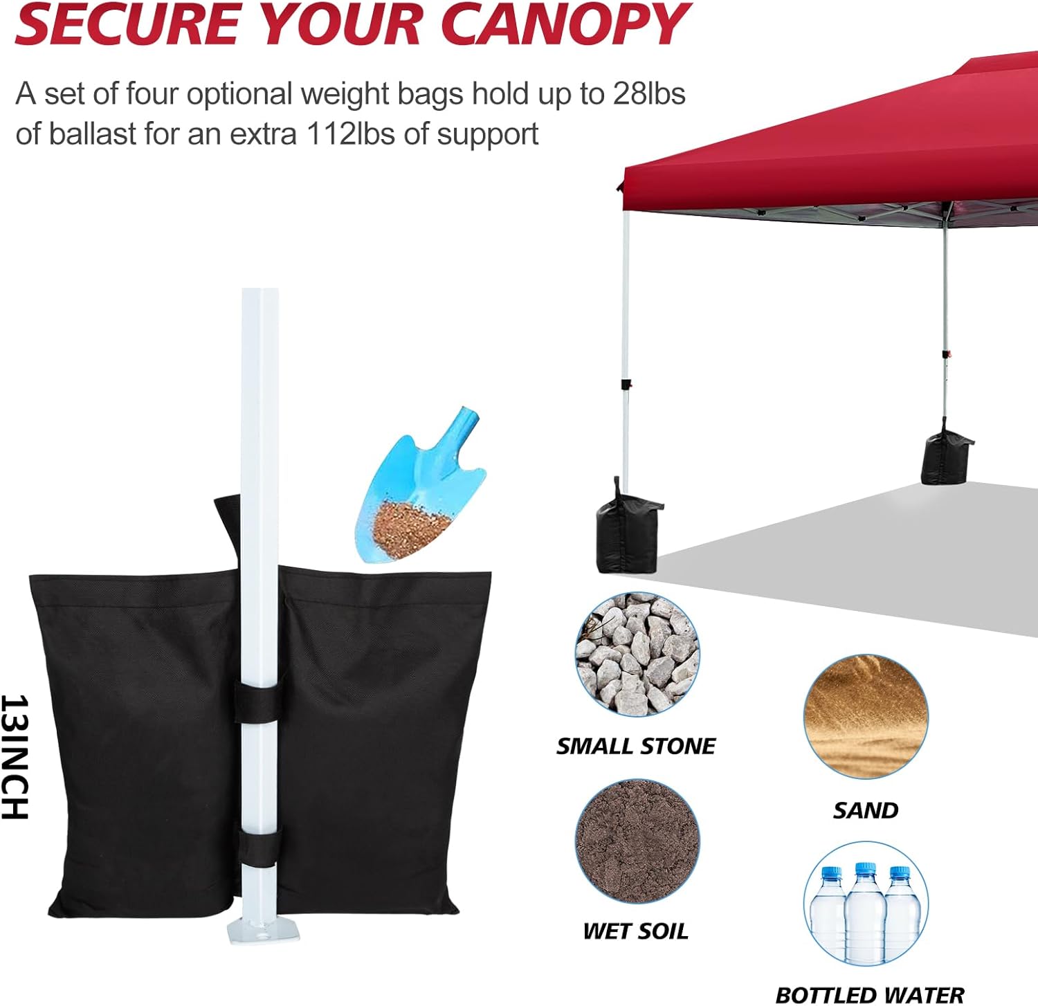 WEIZE 10x10 Pop Up Canopy Tent - Instant One Button Setup, Adjustable Height Gazebo with 4 Weight Bags | Portable Shelter for Outdoor Events, Camping, Beach & Backyard Parties | Silver Coated Top & Red Frame Sun Shade Protection