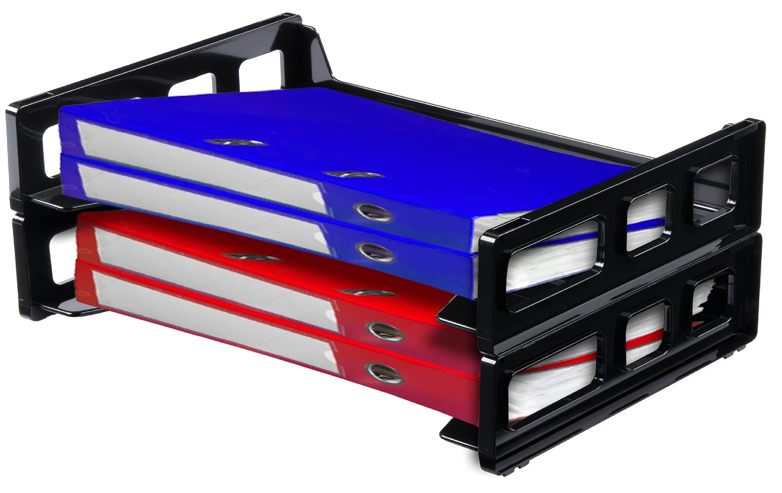 1InTheOffice Stackable 2-Tier Black Desk Organizer Tray - Letter Size Side Load Paper Tray for Office, Home & School - Perfect for Organizing Files, Documents & Mail