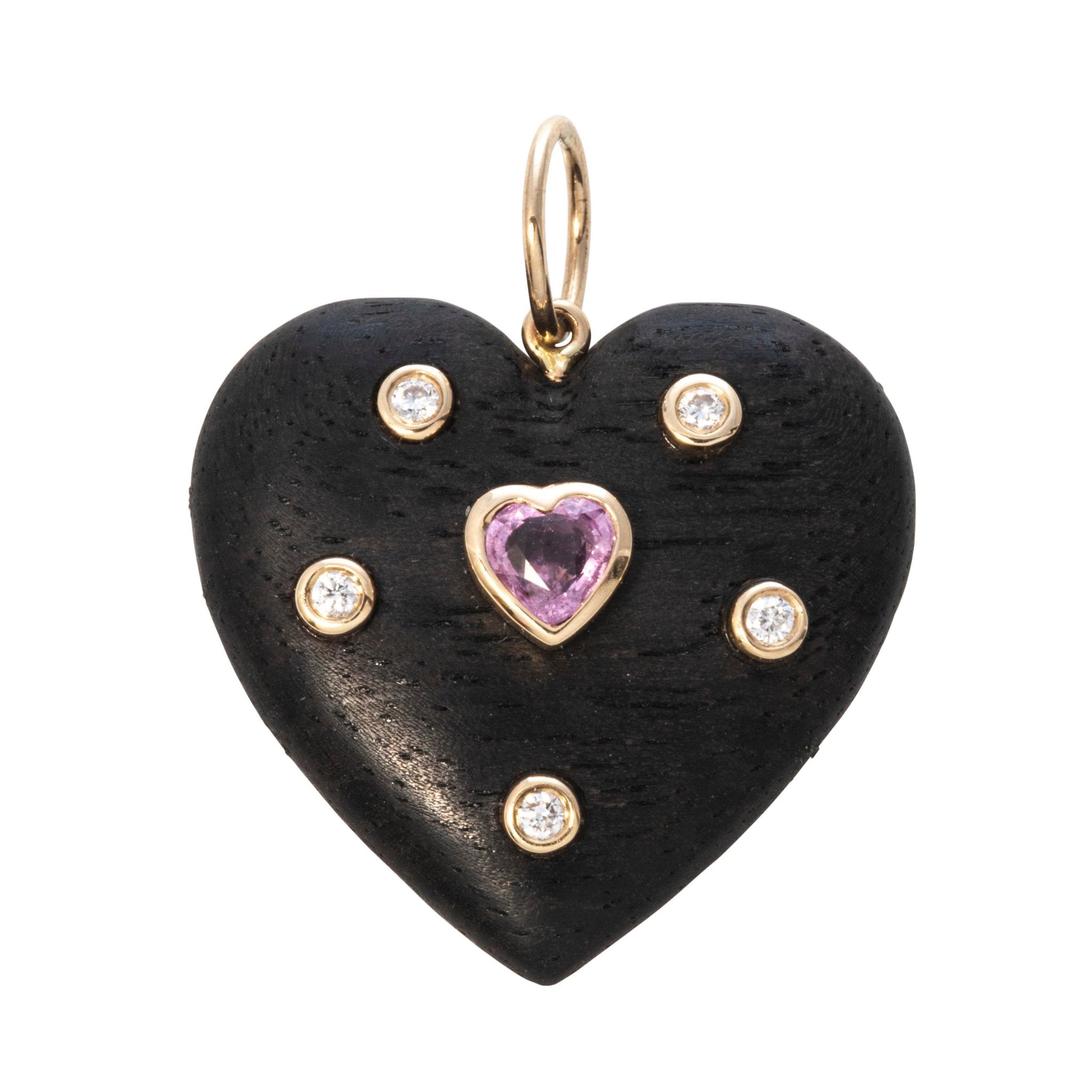 14K Gold Pink Sapphire & Diamond Wood Heart Pendant Necklace - Elegant Jewelry Gift for Women, Perfect for Valentine's Day & Anniversary