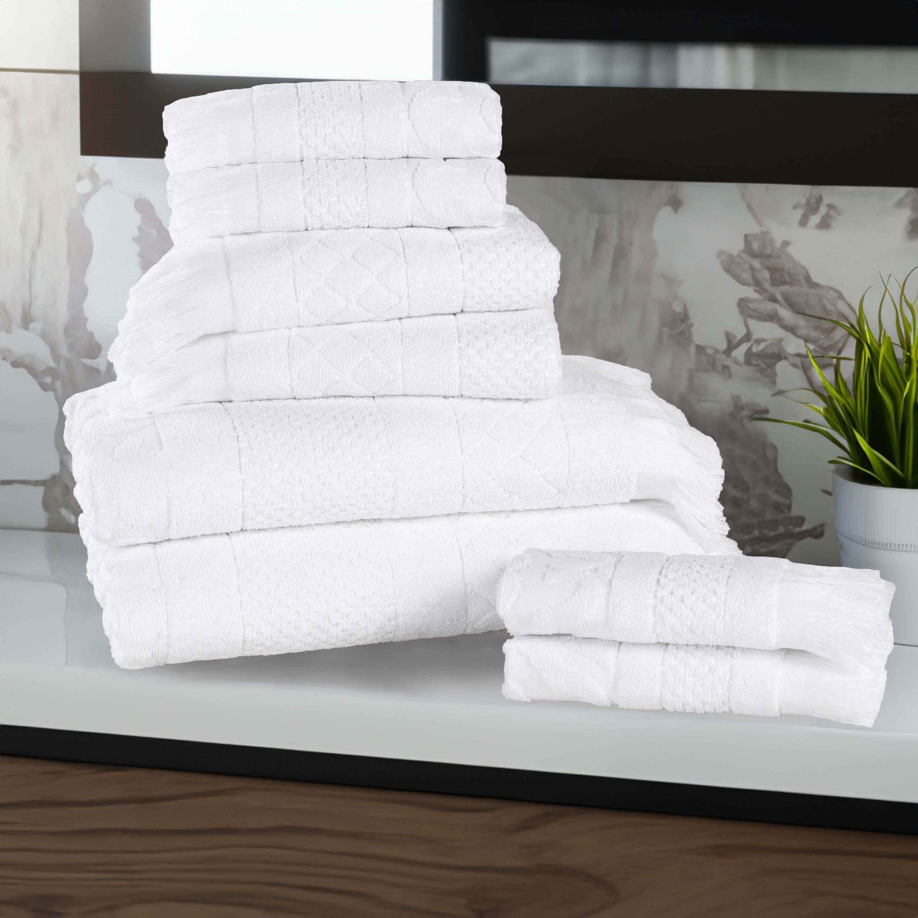 Rolla Cotton Geometric Jacquard Plush Soft Absorbent 8-Piece Bath Towel Set | Luxury Bath & Beach Towels for Spa, Pool & Home Use