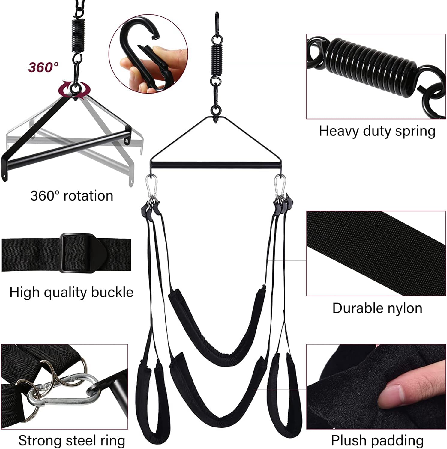 360° Rotating Sex Swing - BDSM Bondage Restraints Kit for Adults & Couples | Premium Bedroom Swing Toy, Yoga Swing & Kinky Sex Furniture | Perfect for Ceiling Mount, Spice Up Intimacy & Indoor Fitness Training