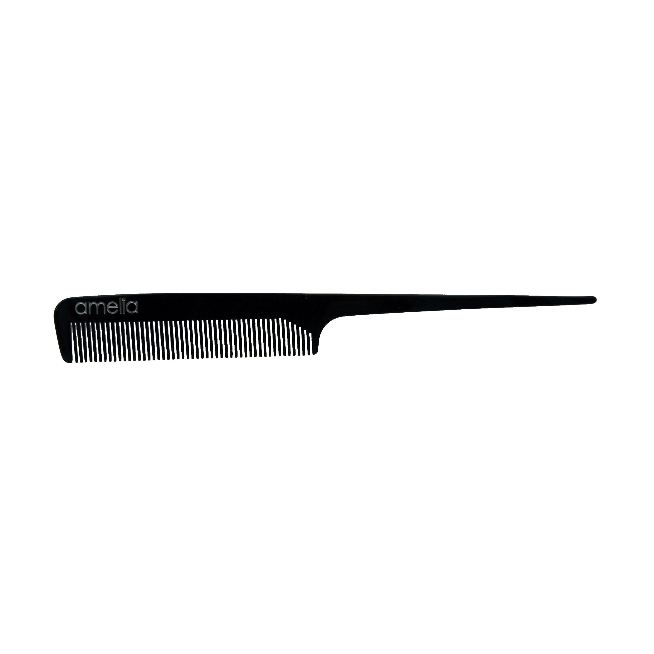 Amelia Beauty 8 Inch Black Rat Tail Comb - Handmade Cellulose Acetate, Smooth Edges, Eco-Friendly Plant-Based Material for Hair Styling, Sectioning & Detangling - Perfect for Salon, Home Use & Travel