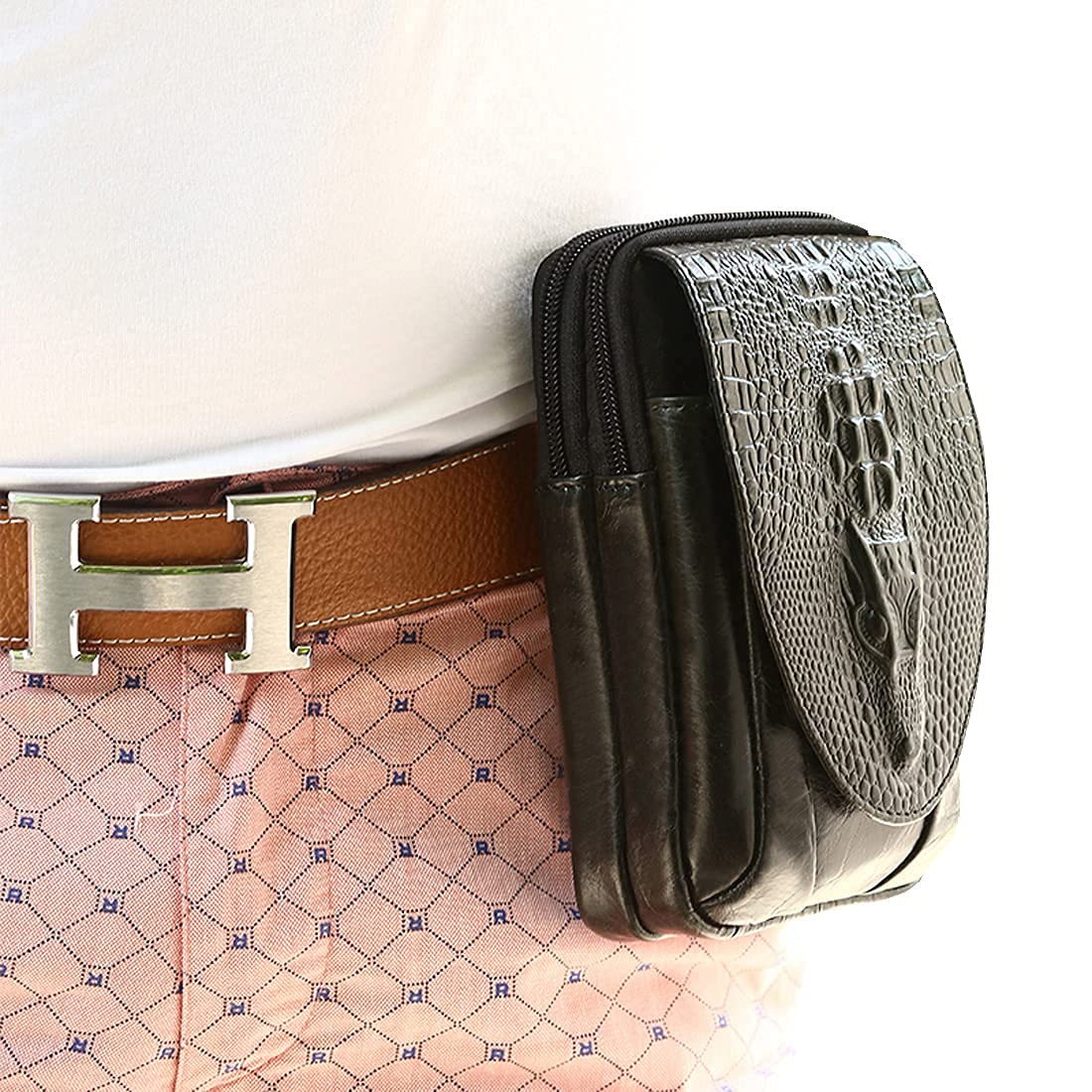 Premium Genuine Crocodile Leather Phone Belt Bag for Men - Waist Pack with Money Pouch, Travel Outdoor Essentials Holder - Perfect for Hiking, Running, Gym & Daily Use