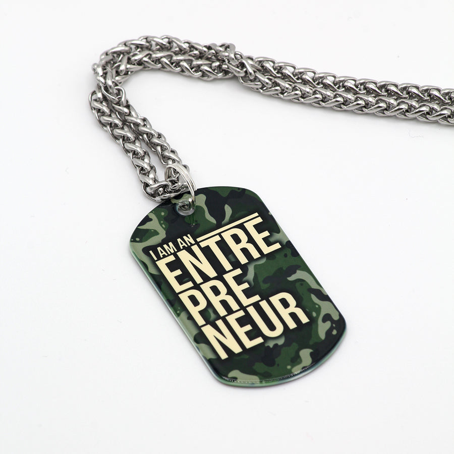 Business is War 25 Stainless Steel Dog Tag Necklace - Military Style Pendant for Men - Perfect for Gifts, Veterans, and Everyday Wear