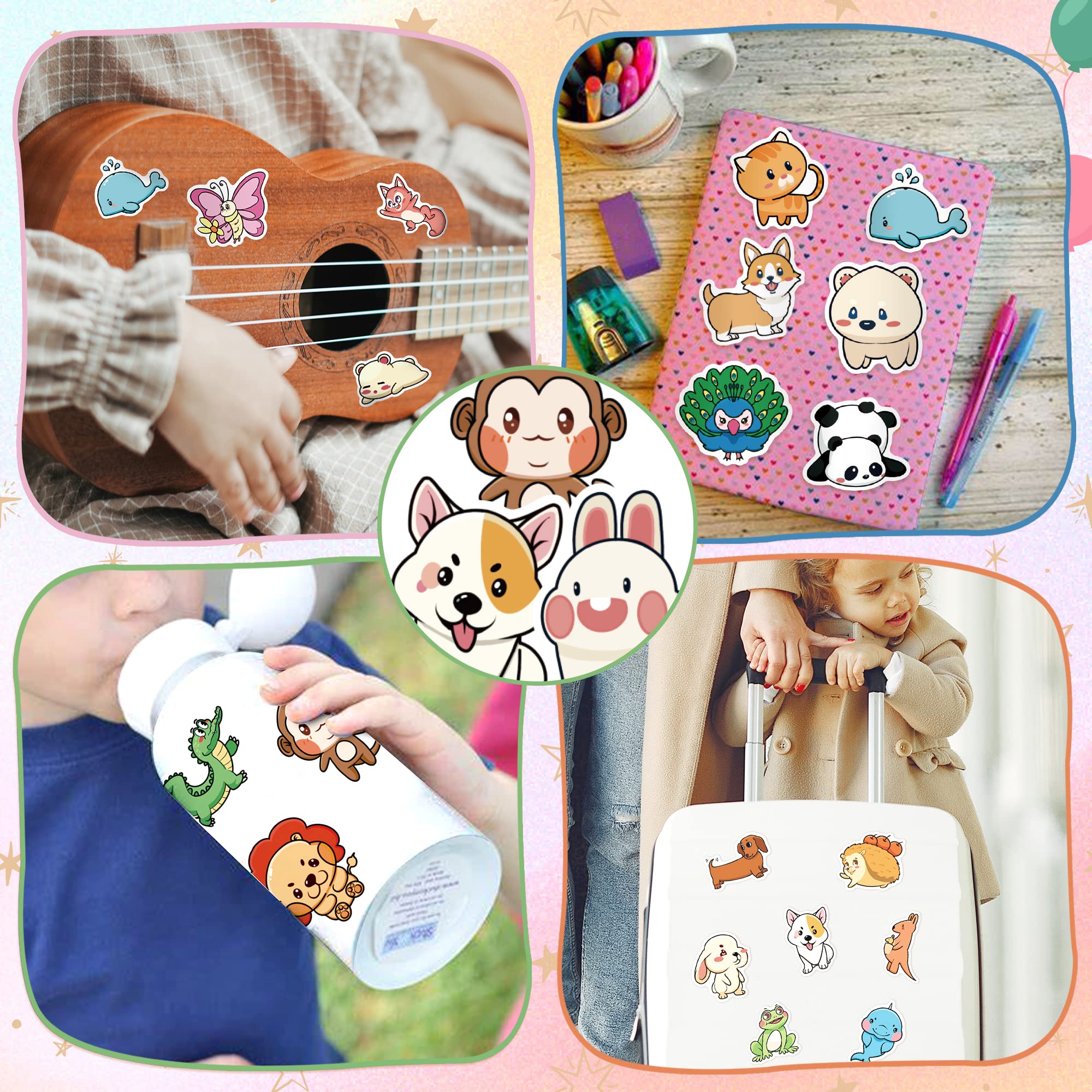 100-Piece Cute Animal Stickers for Kids - Waterproof, Dishwasher Safe Vinyl Stickers for Water Bottles, Laptops & Notebooks - Bulk Assorted Stickers Pack for Girls, Boys & Teens - Perfect for School, DIY Crafts & Personalizing Belongings