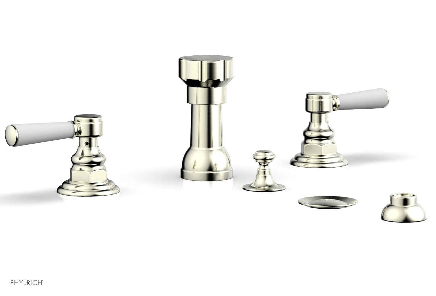 Premium HENRI 4-Hole Bidet Faucet Set with Satin White Lever Handles (Model 161/61) - Perfect for Bathroom Renovation & Modern Toilet Upgrades
