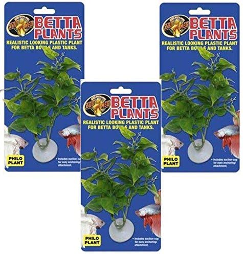 Zoo Med Betta Philo Plants (3 Pack) - Artificial Aquarium Decor for Betta Fish Tanks - Perfect for Enhancing Fish Habitat & Reducing Stress